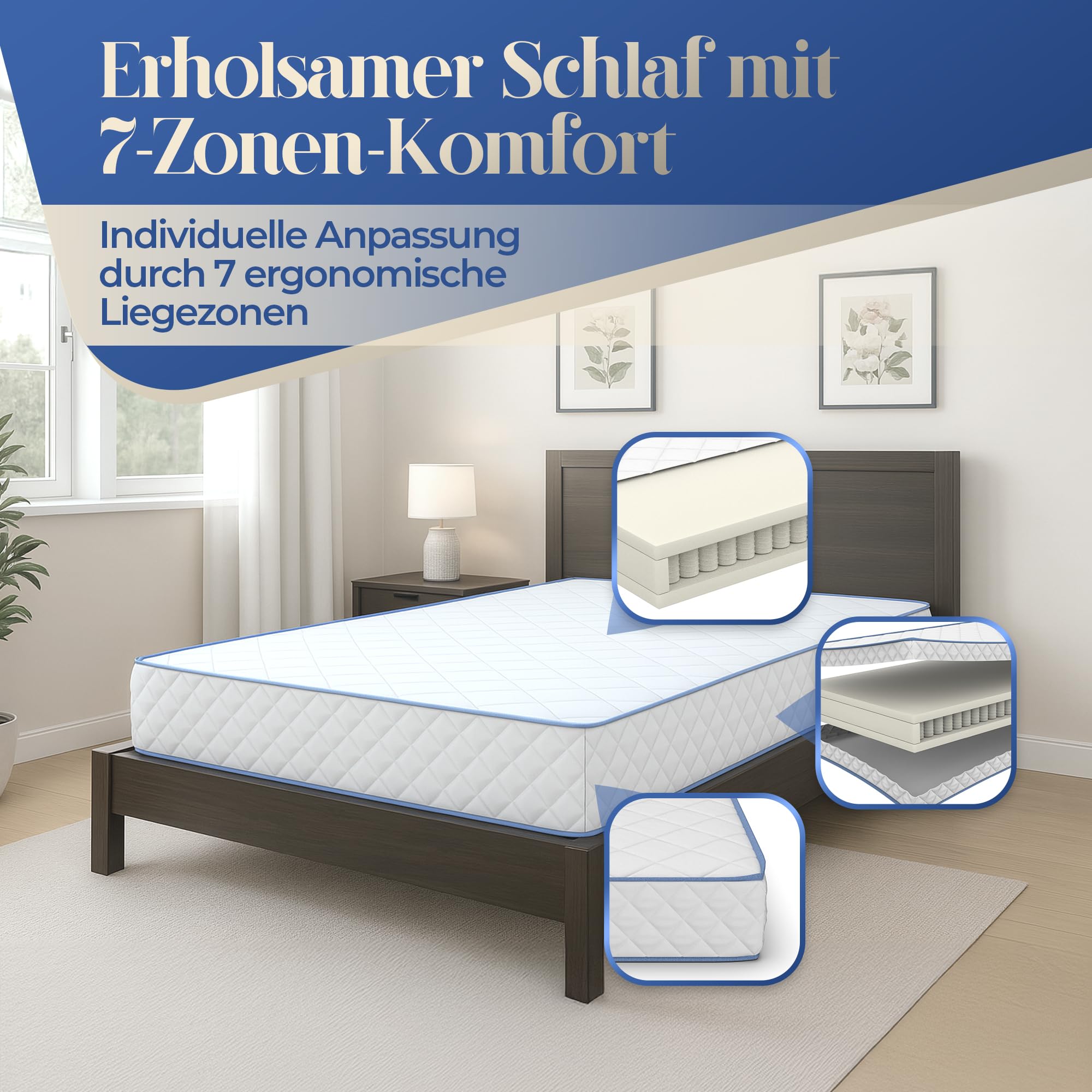7-Zonen Taschenfederkernmatratze – Höhe 18 cm – Härtegrad wählbar H2, H3, H4, H5 – Atmungsaktiver Mikrofaser-Bezug waschbar bis 60°C – Oeko-TEX Zertifiziert – Rollmatratze (90x200 cm, H5)