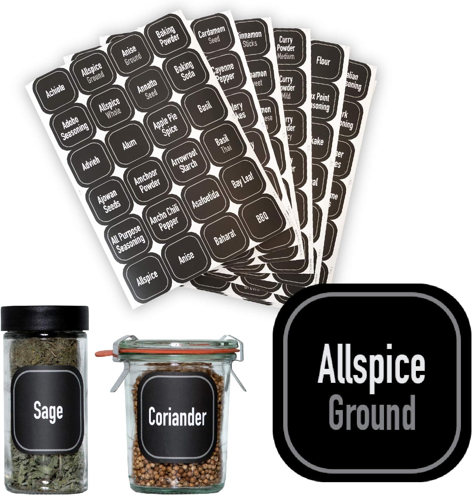 AllSpice 312 Preprinted Water Resistant Square Spice Jar Labels Set 2"