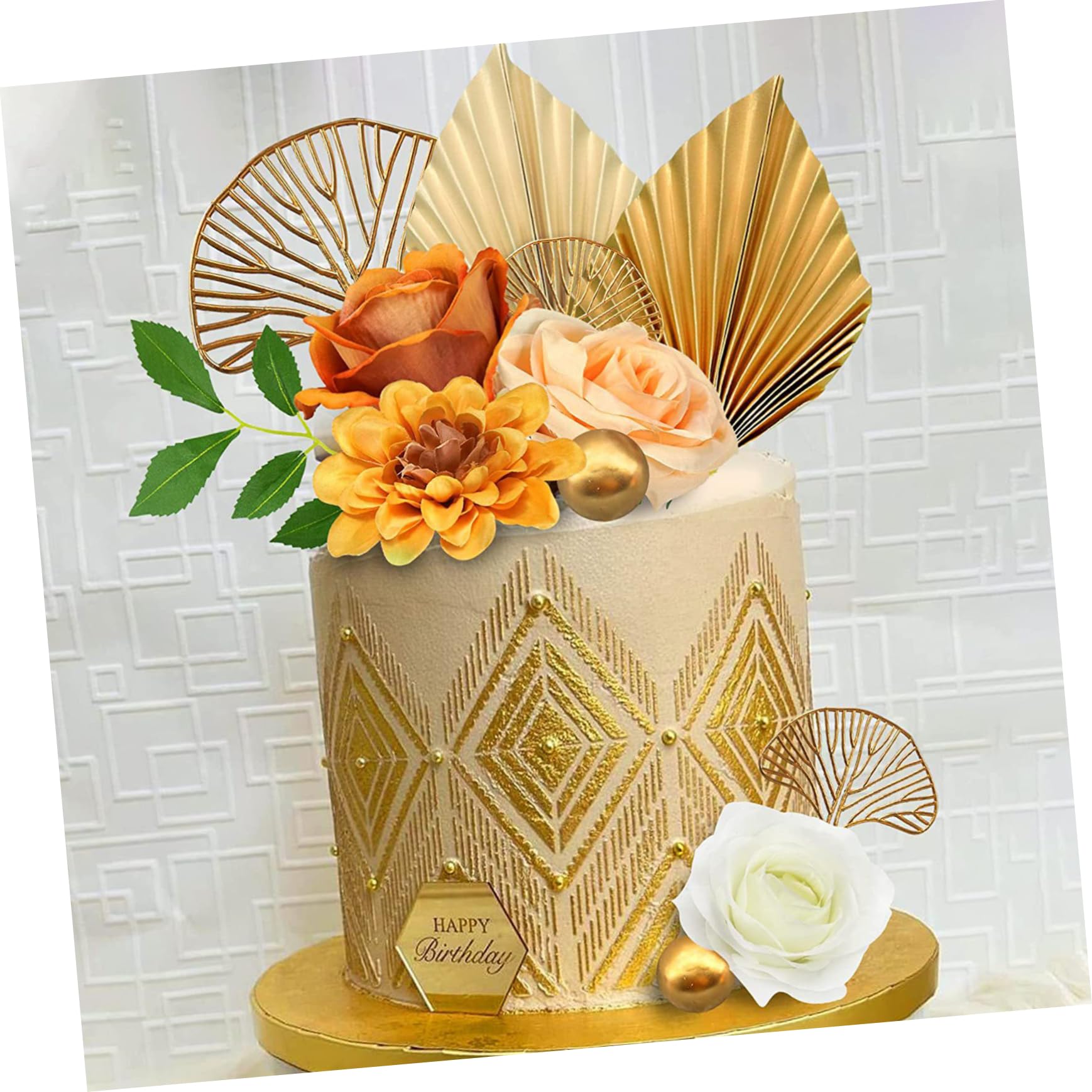 Abaodam 4sätze Goldene Palmblatt Tortendeko Für Boho Geburtstag Und Hochzeitsfeiern Teiliges Mit Kunstvollen Papierblüten Und Metallkugeln Für Kreative Kuchendekorationen