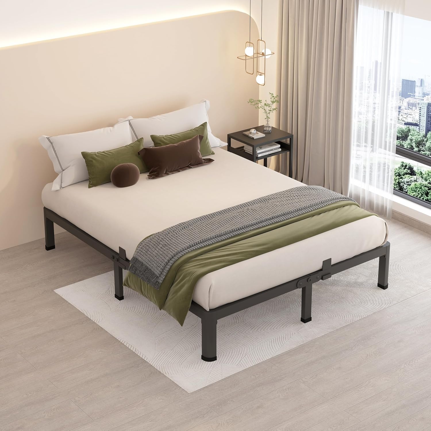 Full Size Black Metal Platform Bed Frame with Slats