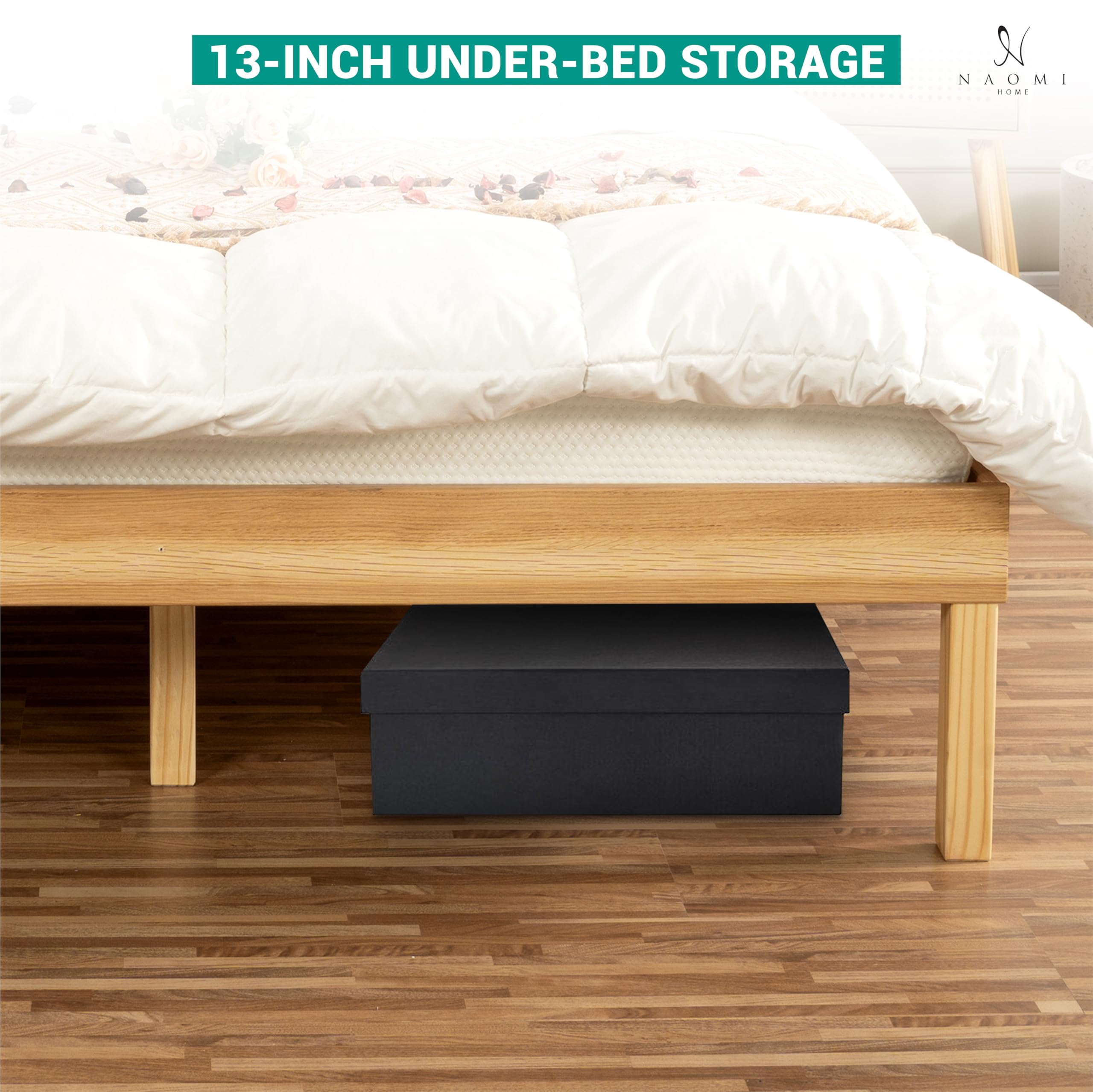 Linda 14 Inch Full Solid Wood Platform Bed Frame No Squeak Bed Frame with Wooden Slats No Box Spring Needed 9 2 Under Storage Natural