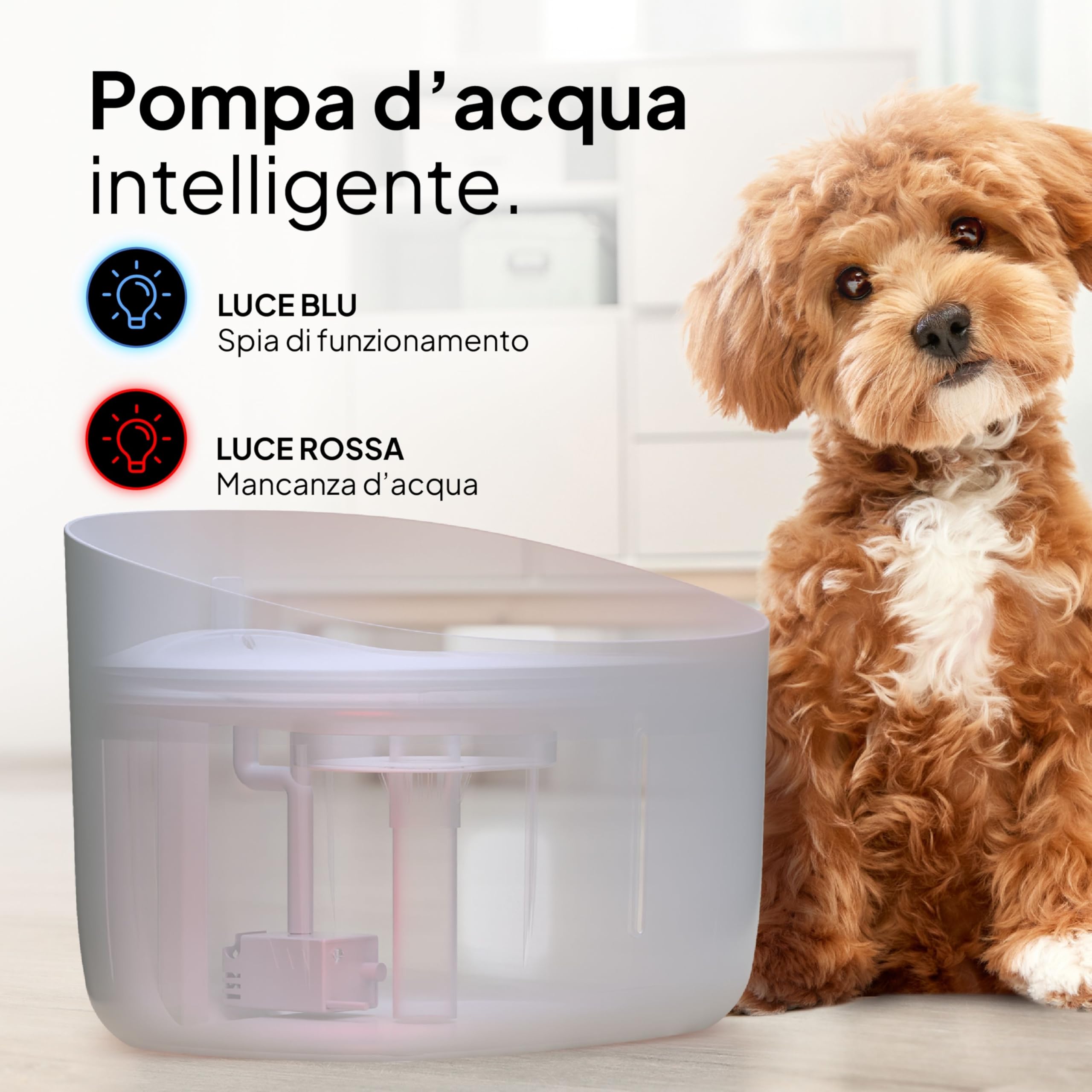 Pretty Paw Fontanella per Cani 7L con Filtro e LED Livello Acqua - Silenziosa per Cani Grandi e Multi-Pet, Dispenser Acqua Cane in ABS BPA-Free, Alimentazione USB - Dog Stream (Bianco)