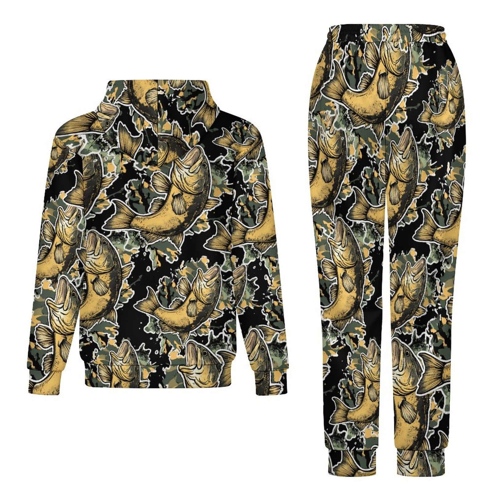 Bass Fish Camouflage Tute per gli Uomini Manica Lunga Felpa Con Cappuccio E Pantaloni Della Tuta Joggers Set Moda Tute