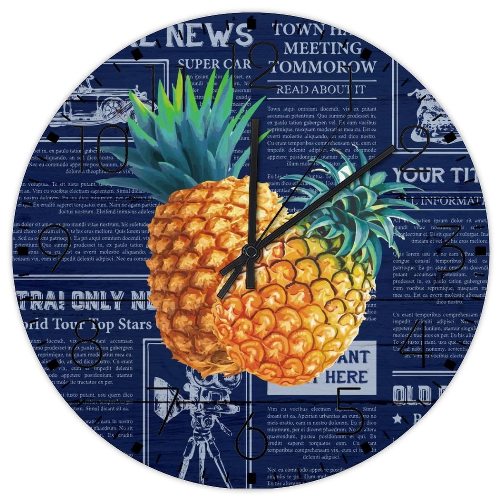 Horloge murale en bois ananas jaune pour illuminer votre porche et cuisine d'été