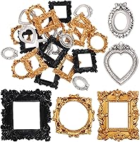 Vicenpal 25 Pack Vintage Mini Picture Frames - Baroque Antique Resin Jewelry Displays Gold Silver Black for DIY Christmas Holiday Decor