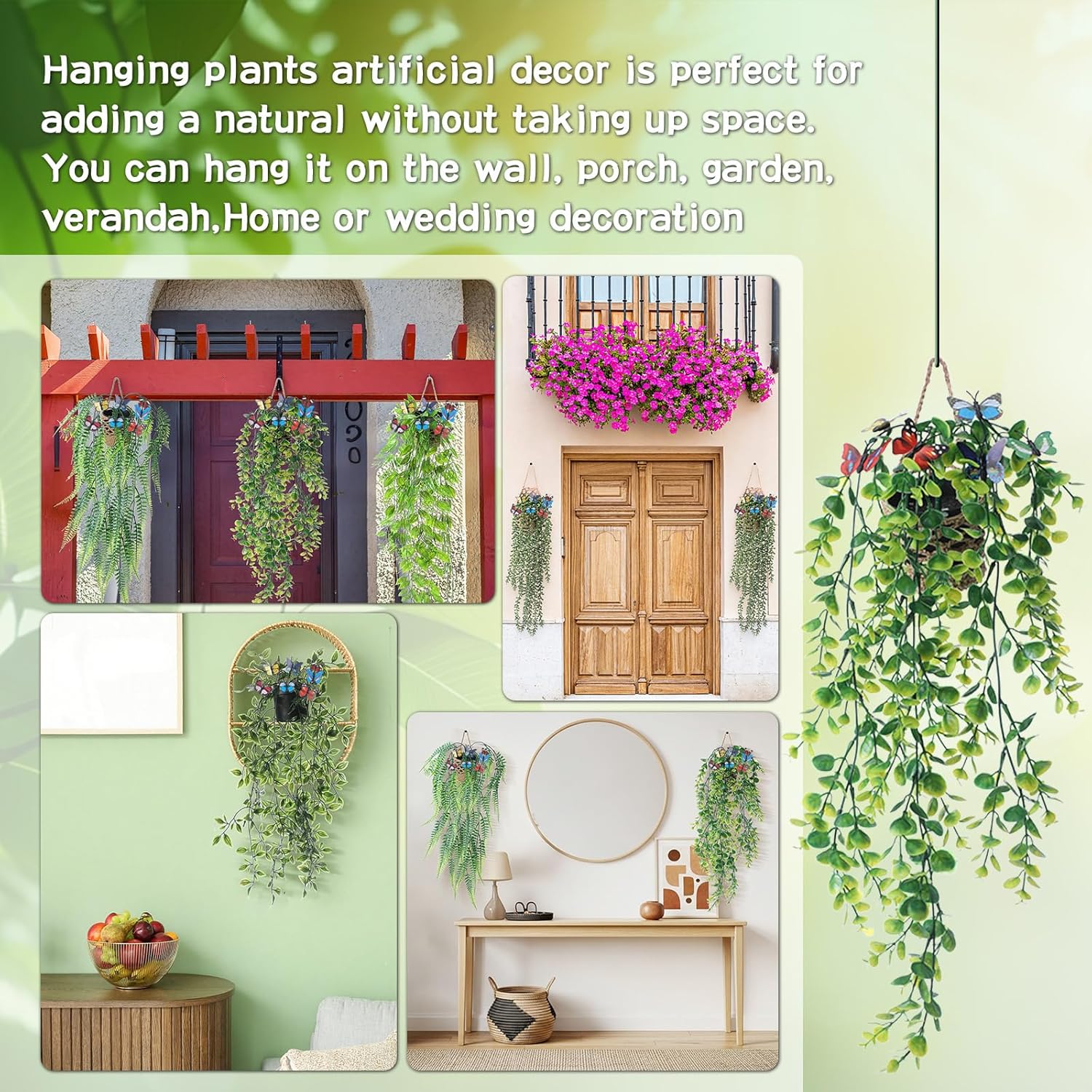 Giegxin 10 Set Spring Mini Artificial Hanging Plants with Macrame Wall Plant Hanger and Butterfly, Boho Fake Plants Ivy Faux Vines Eucalyptus Leaf for Indoor Home Wall Shelf Decor