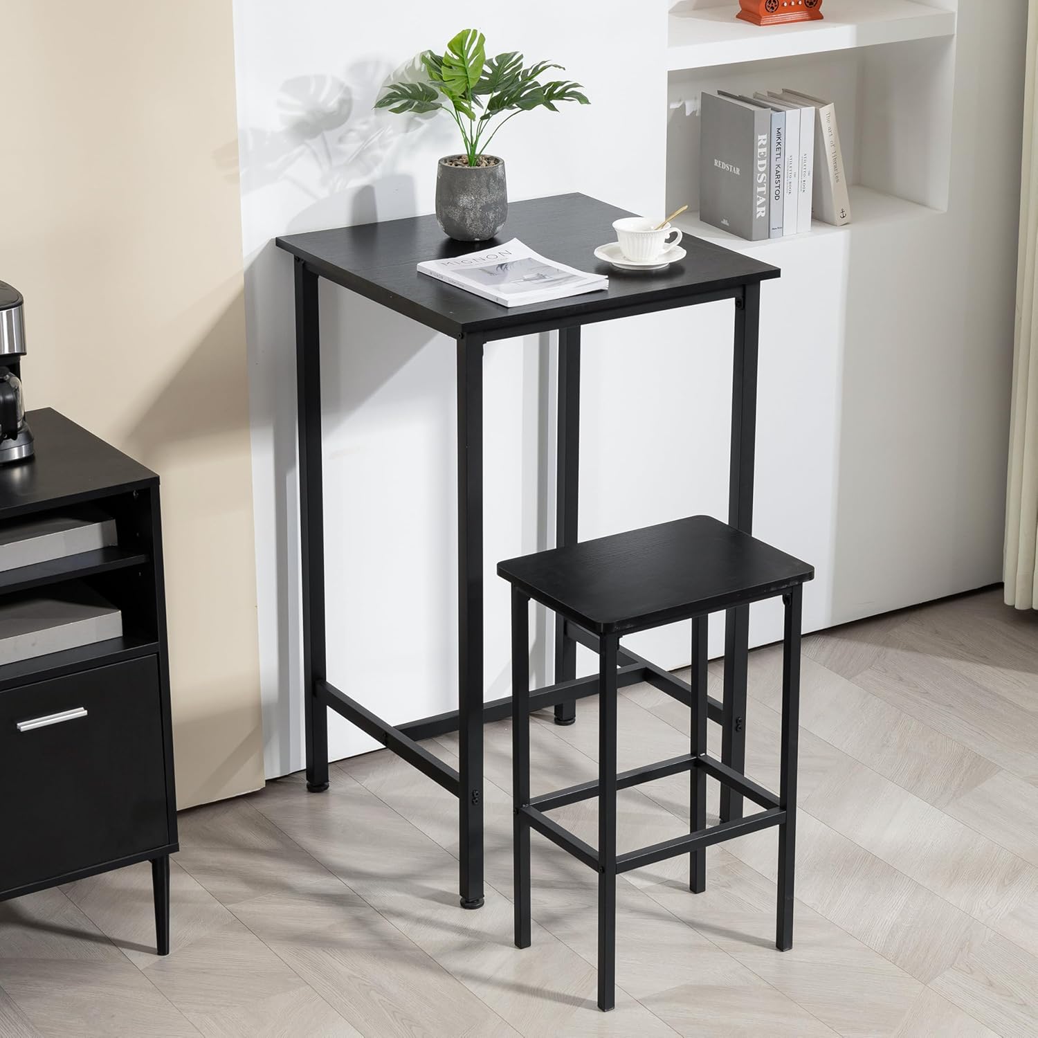 Finnhomy Bar Table, 23.6" Pub High Top, Square Bar Height, Counter Height Cocktail, Small Kitchen Set for 2, Breakfast for Kitchen, Living Room, Rustic Black