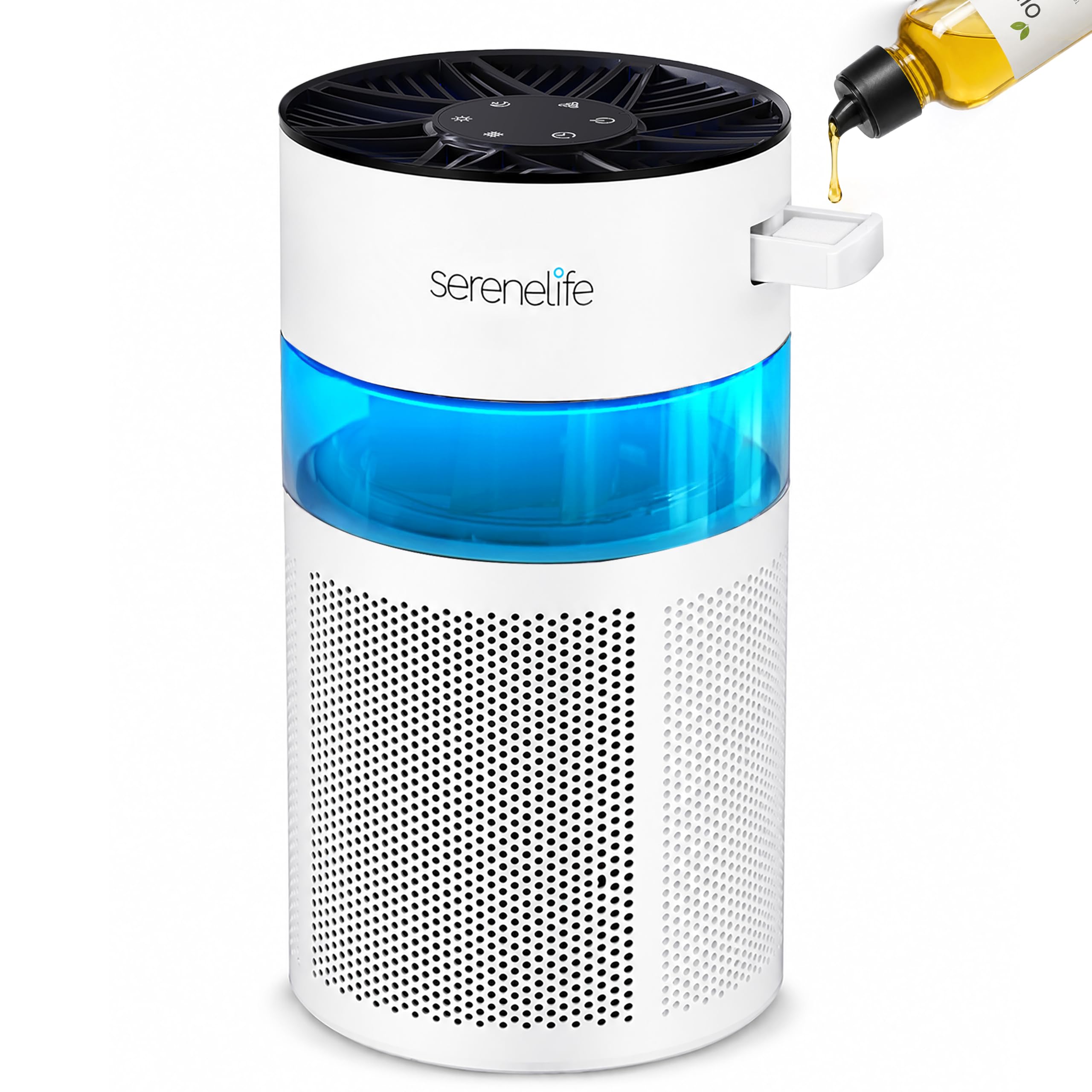 SereneLife HEPA Air Purifier for Bedroom Home– Small Quiet Air Cleaner with Aroma Box & Ambient Light, Timer, Sleep Mode, 2 Fan Speeds with Filter Change Reminder and H13 HEPA Filter, White