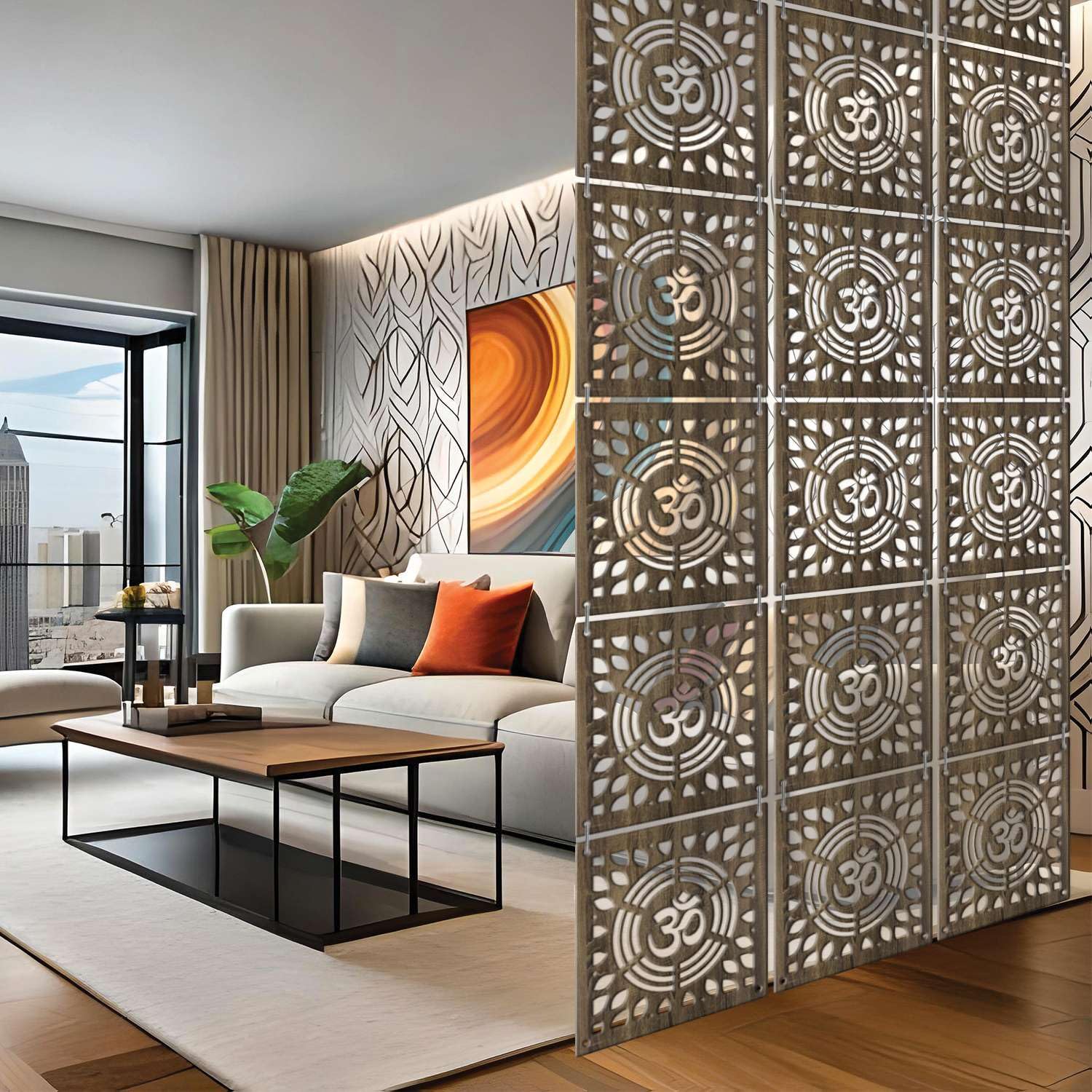 RANDOM Hanging Wood Room Divider Comes in 12-Panel with Hook Connectors Perfect for Living Room Office Mandir Partition & Home Dcor (RSD-8117)-image-35
