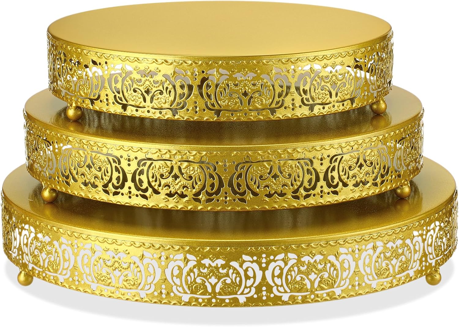 Wenqik 3 Pack Gold Cake Stand Set, 16" 14" 12" Metal Round Dessert Cupcake Table Display Stands for Wedding, Birthday, Party, Event, Anniversary, Table Decoration