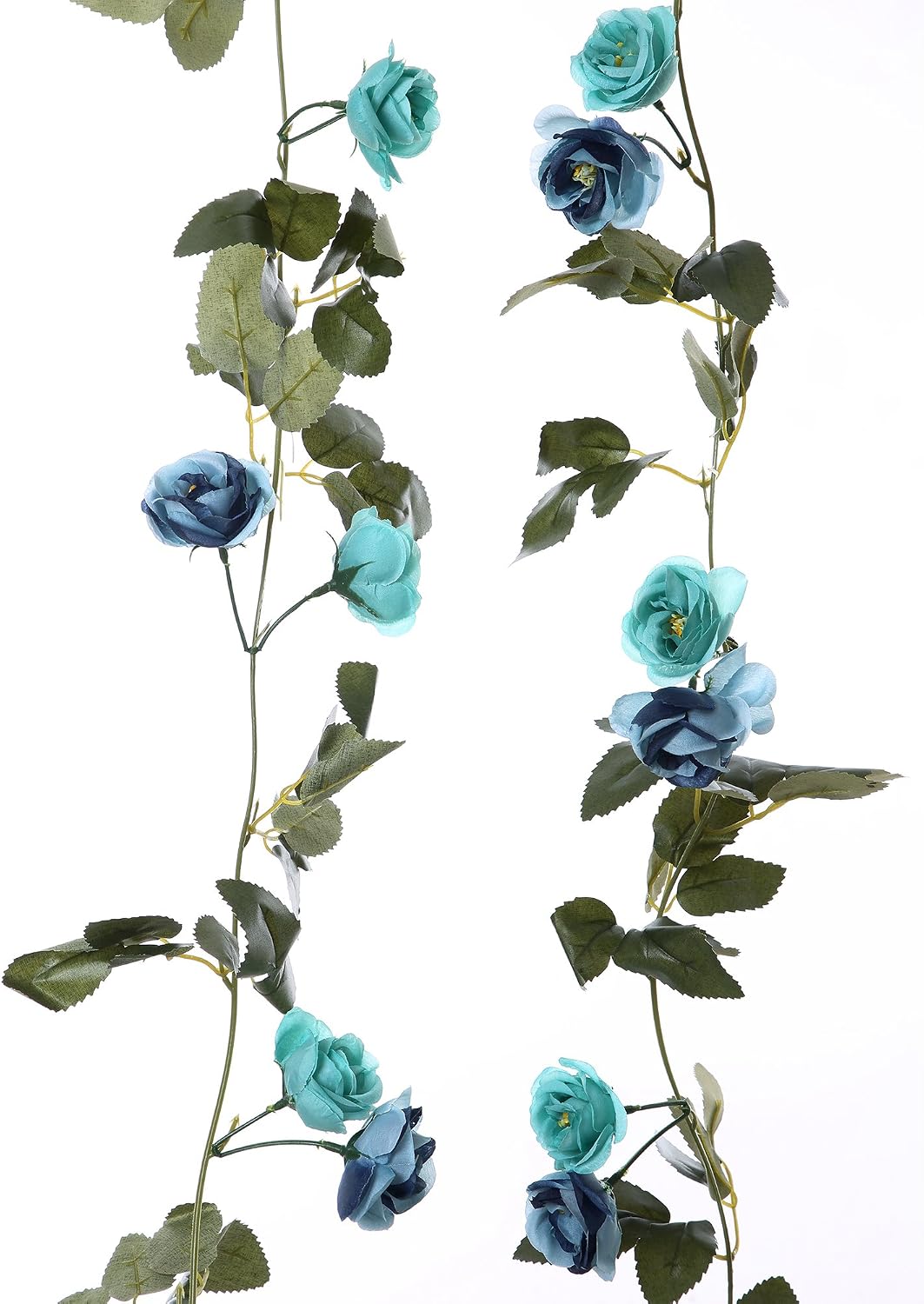 Felice Arts 2pcs Artificial Flower 7.2Ft Fake Rose Vine Green Leaf Hanging Vine Garland for Wedding Party Home Garden Wall Decoration-Blue