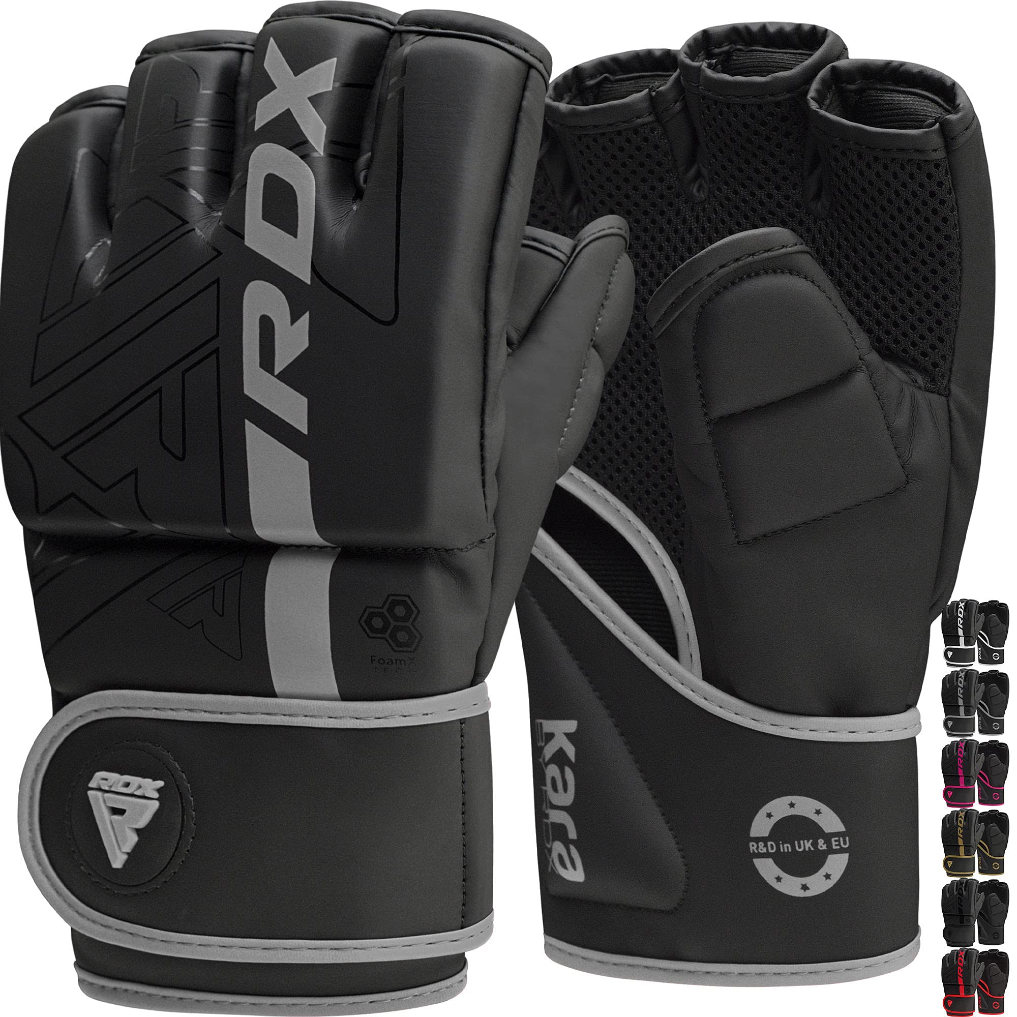 RDX MMA Gloves Grappling Sparring, Pre-Curved Martial Arts Mitts, Ventilated Palm, Men Women Maya Hide Leather Kara Cage Fighting, Boxing, Combat Sports Training, Muay Thai, Punching Bag, Kickboxing