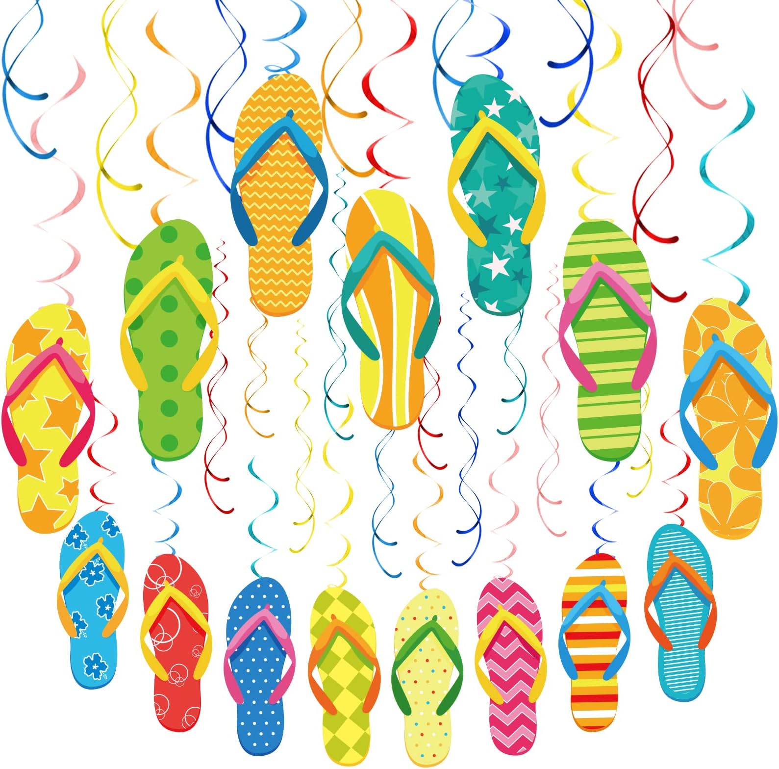 50 PCS Summer Flip Flop Hanging Swirls Decorations Pool Beach Party Swirls Slipper Theme Party Decorations Summer Swirls for Kids Boys Girls Tropical Hawaiian Tiki Birthday Party Baby Shower Supplies