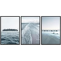 SIGNWIN Framed Wall Art Print Set Washed Out Nautical Landscape Set Nature Wilderness Photography Modern Art Scenic Relax/Calm Multicolor Pastel for Living Room, Bedroom, Office - 16