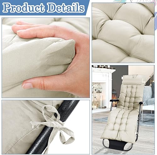 Miniatura 3 de 4 cojines para tumbona de 67 x 21 pulgadas, cojines para sillas de descanso para columpios exteriores, cojines de banco mecedoras para muebles de
