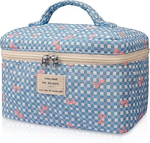 Miniatura 12 de Set de bolsas de maquillaje, bolsa de maquillaje acolchada, bolsa de cosméticos floral grande para mujeres, lindas bolsas de maquillaje de algodón,