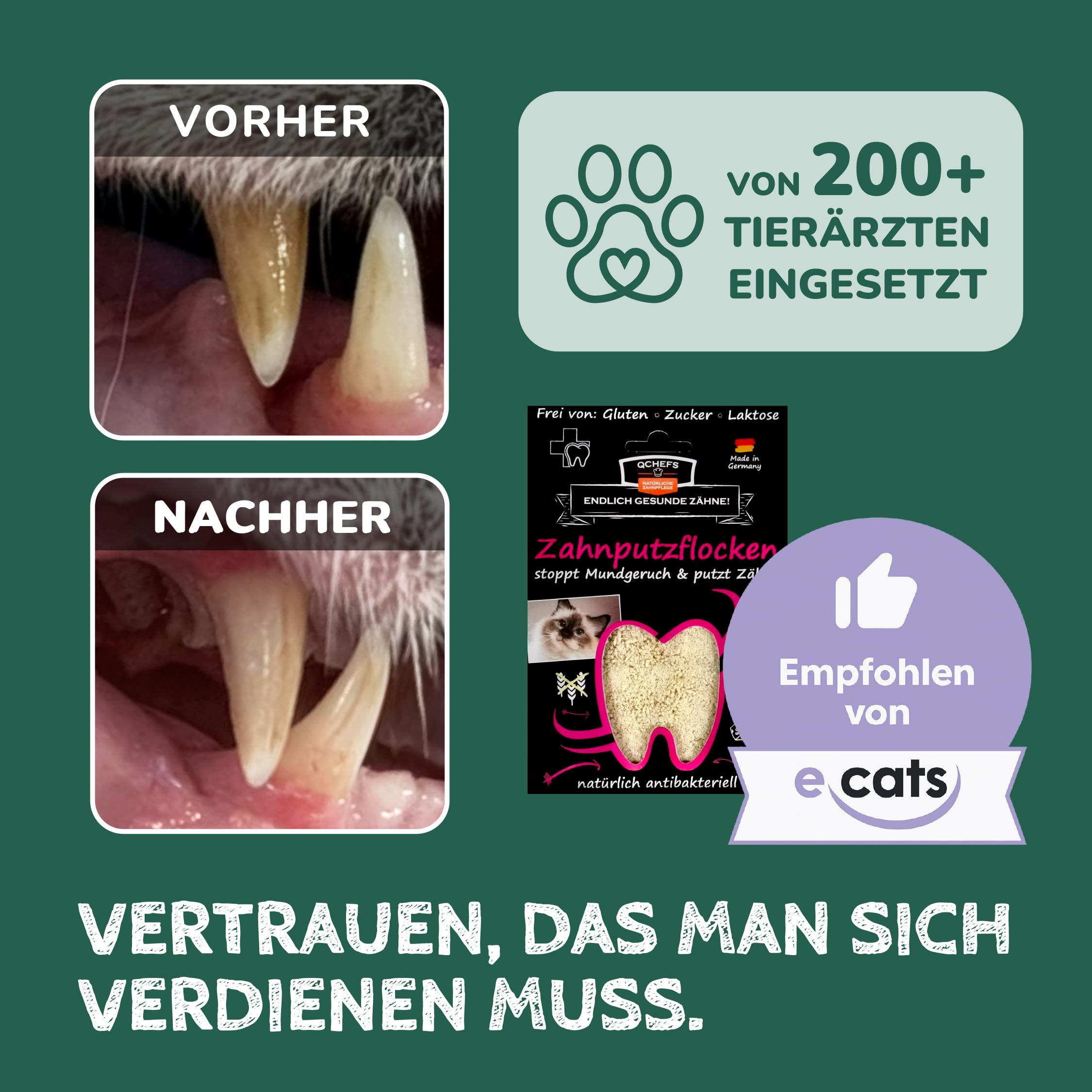QCHEFS 2er Pack Großpackung Papie ZAHNPUTZFLOCKEN Katze Zahnpflege zum Lecken von Schleckmatte mit Nassfutter, Lachsöl, Katzenmilch, Malz Paste, Katzenfutter oder Leckerli