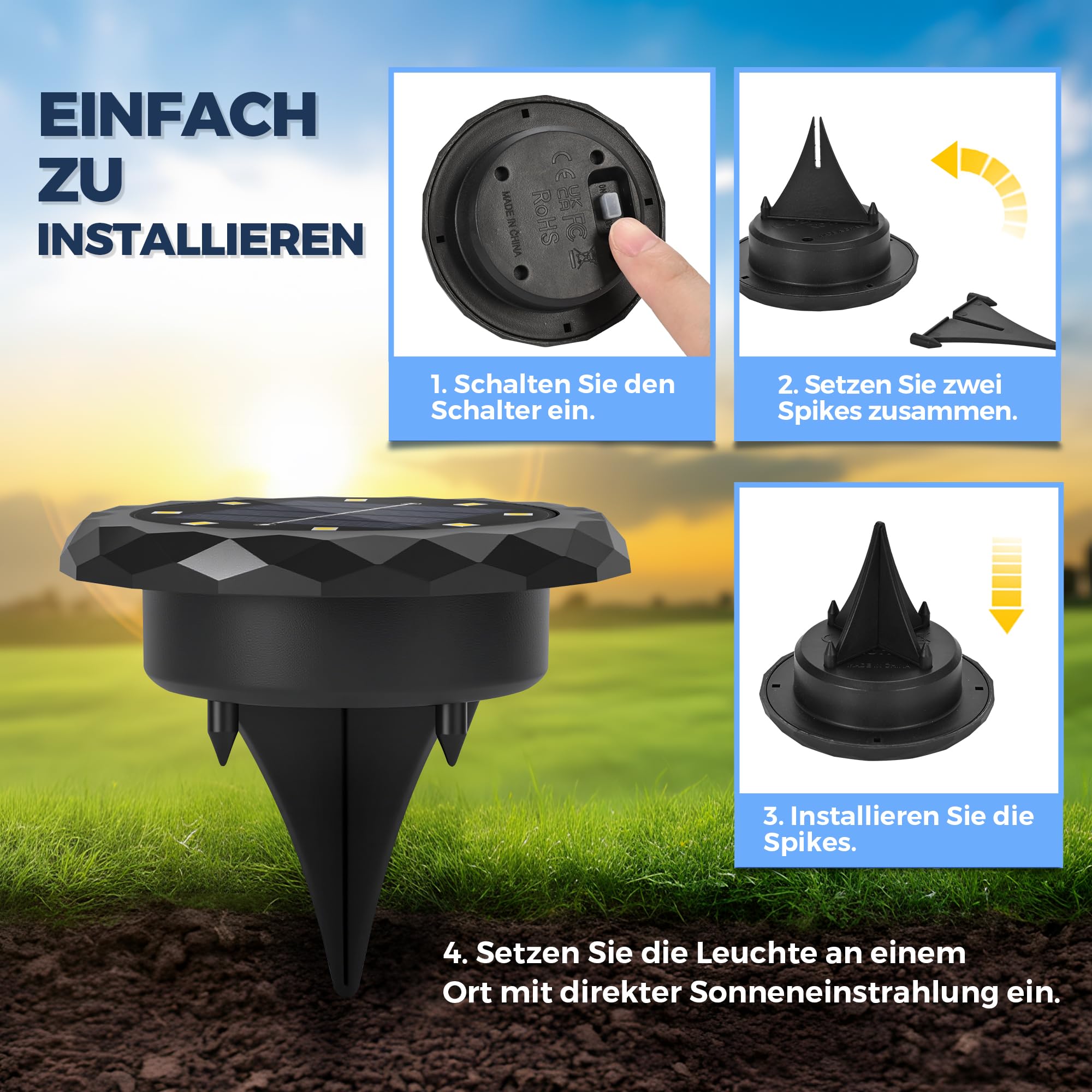 Solpex 20 sztuk solarnych lamp ogrodowych, solarnych lamp podłogowych, IP65, wodoodporne, oświetlenie tarasowe, do podjazdu, na basen, do ogrodu, na dziedziniec (20 szt., ciepła biel)