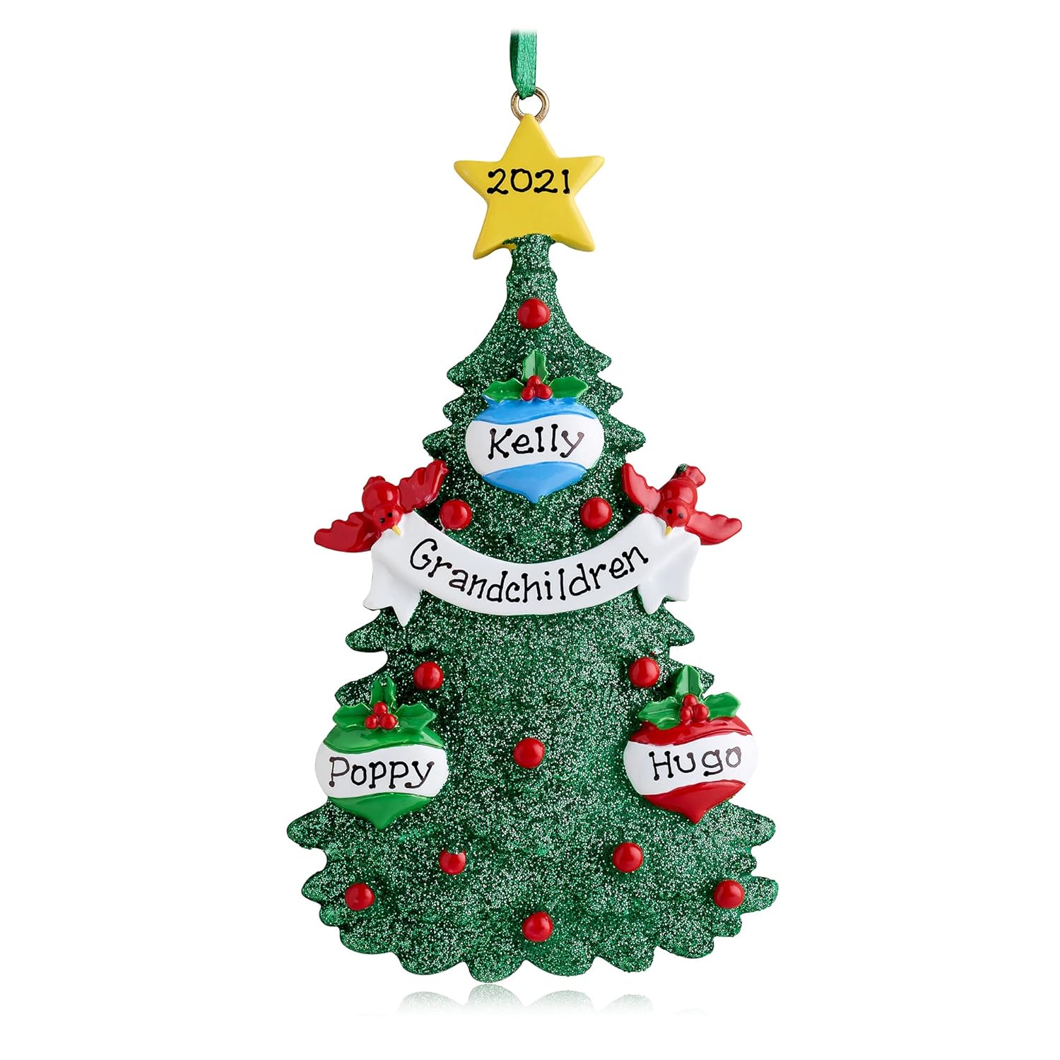 Personalised Family Christmas Xmas Tree Bauble Decoration Ornament Green Tree Family Groups