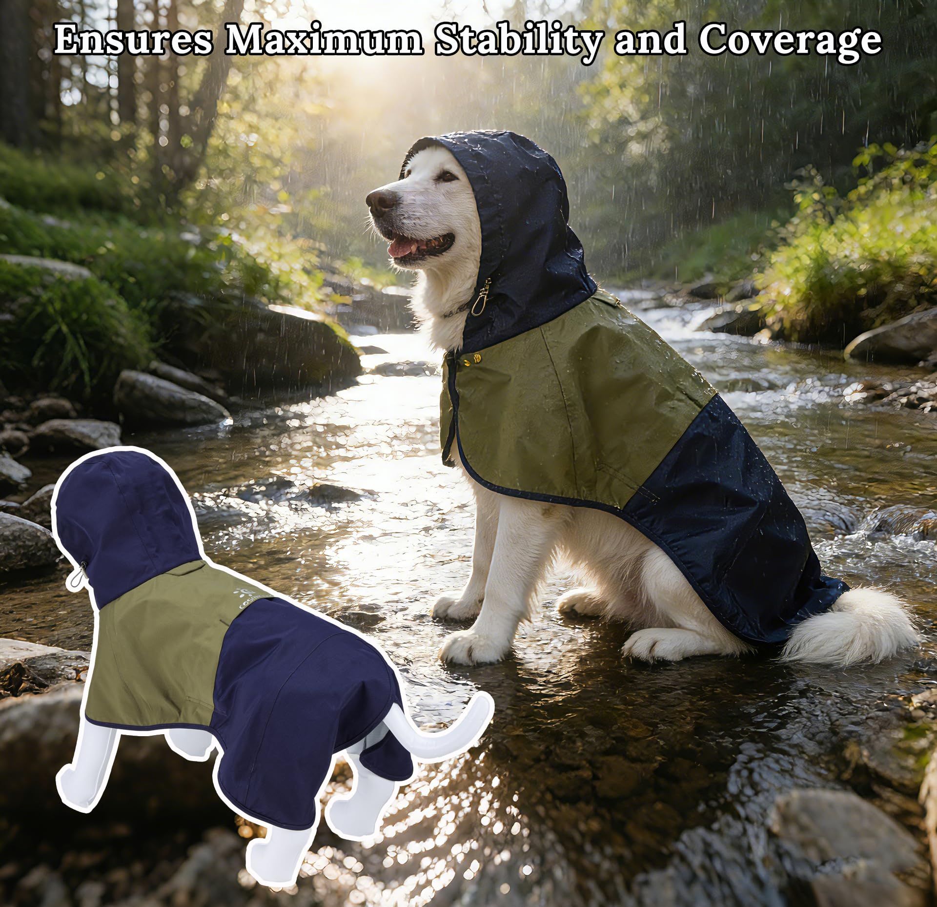 Manteau de Pluie pour Chien, Imperméable avec Capuche Réglable et Pattes Élastiques - Veste Respirante pour Chien de Petite, Moyenne ou Grande Taille, Taille S