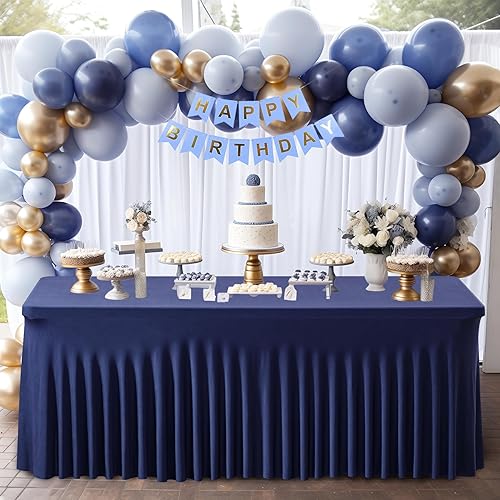 Vista 111 de Paquete de 6 manteles negros para mesas rectangulares de 6 pies, fundas de mesa de elastano elásticas resistentes a las arrugas con falda