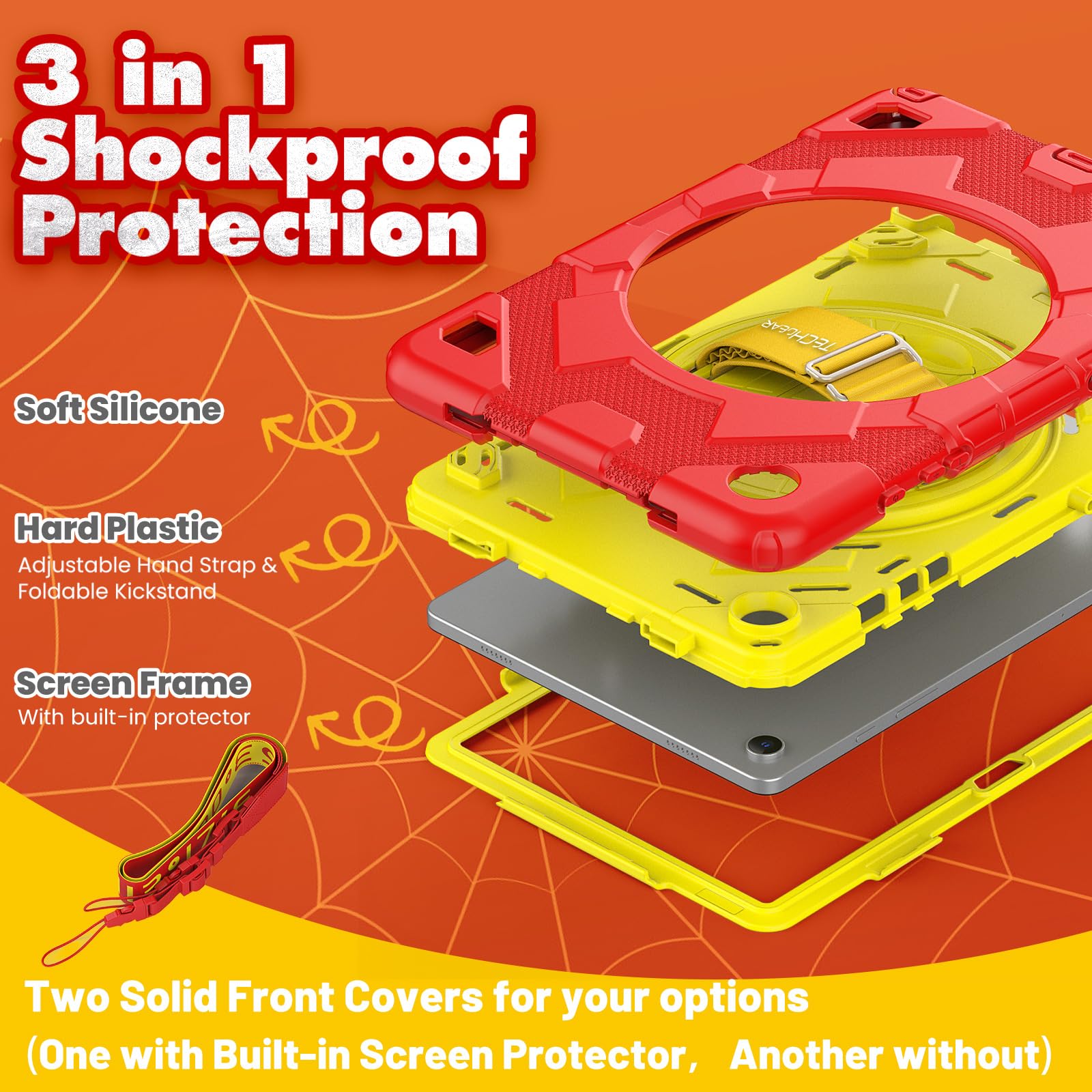 TECHGEAR SUPE Funda Compatible con Samsung Galaxy Tab A9 Plus de 11" (SM-X210 / SM-X215) Funda Divertida Resistente a los Golpes para niños y niñas con Soporte Giratorio 360, Correa de Mano y Correa