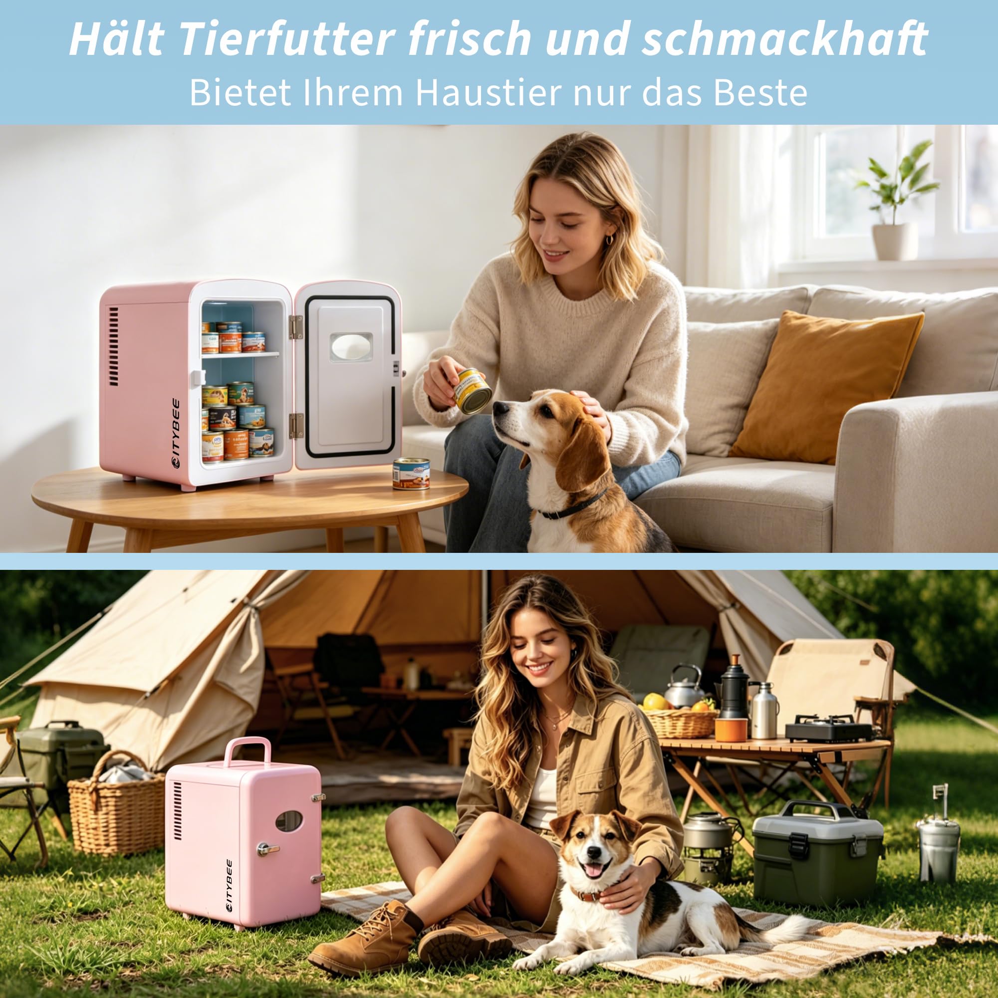 Citybee Mini Kühlschrank 4L mit Kühl- & Heizfunktion 220V AC 12V DC Rosa