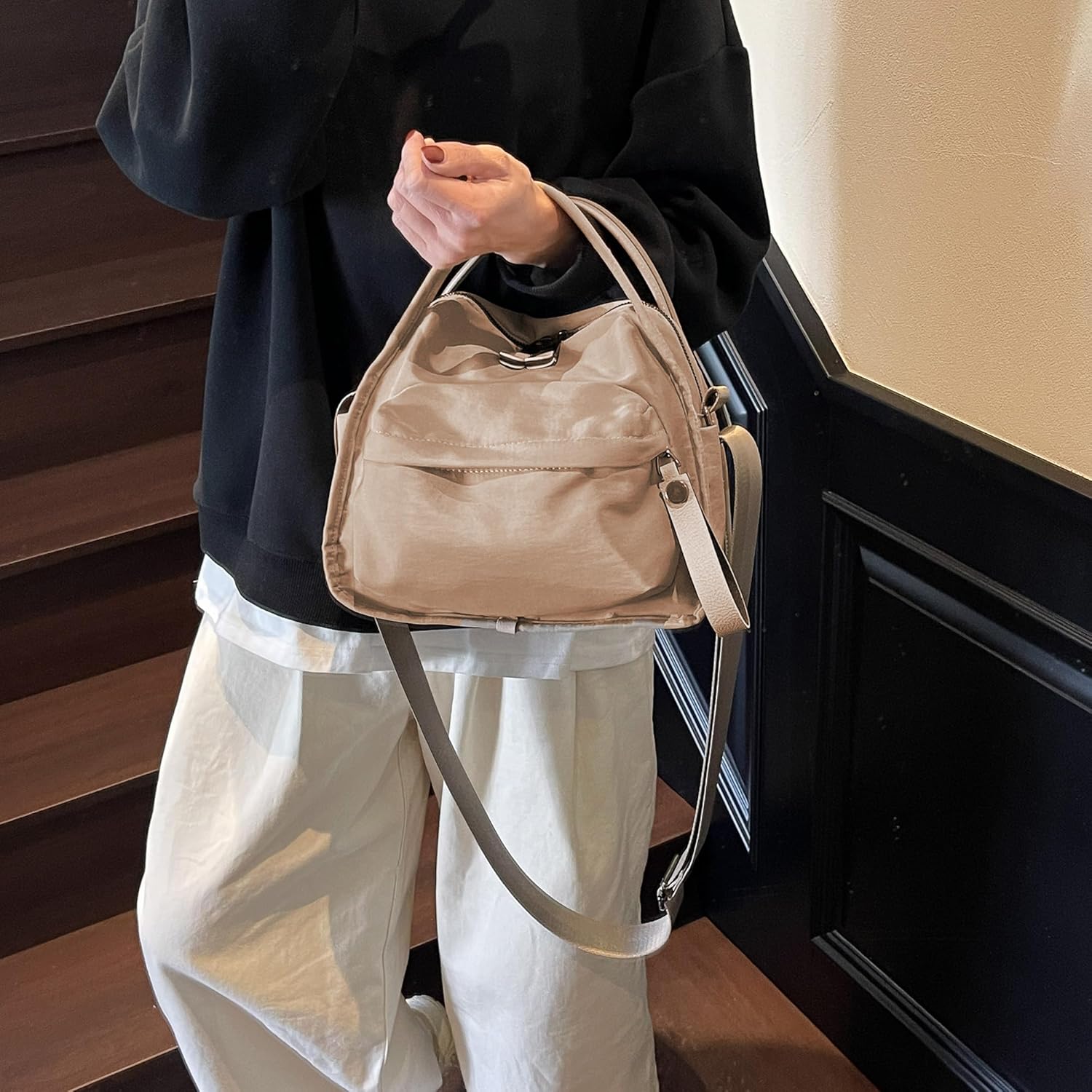 Nylon Crossbody Bags for Women Trendy Shoulder Hobo Purse Front Pocket Handbag Top Handle Satchel Bag - Image 4