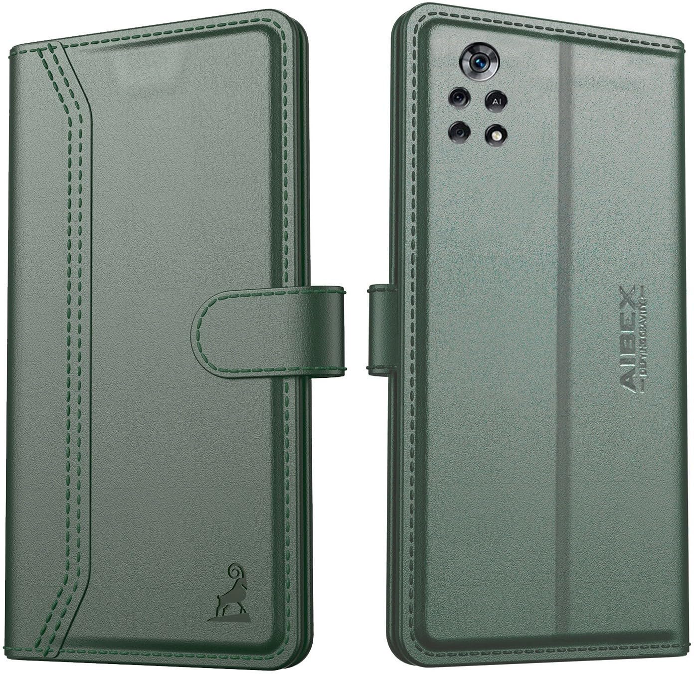 AIBEX ® Compatible for Poco X4 Pro 5G Flip Cover Leather Finish | Inside TPU with Card Pockets | Wallet Stand | Complete Protection Flip Case - Green