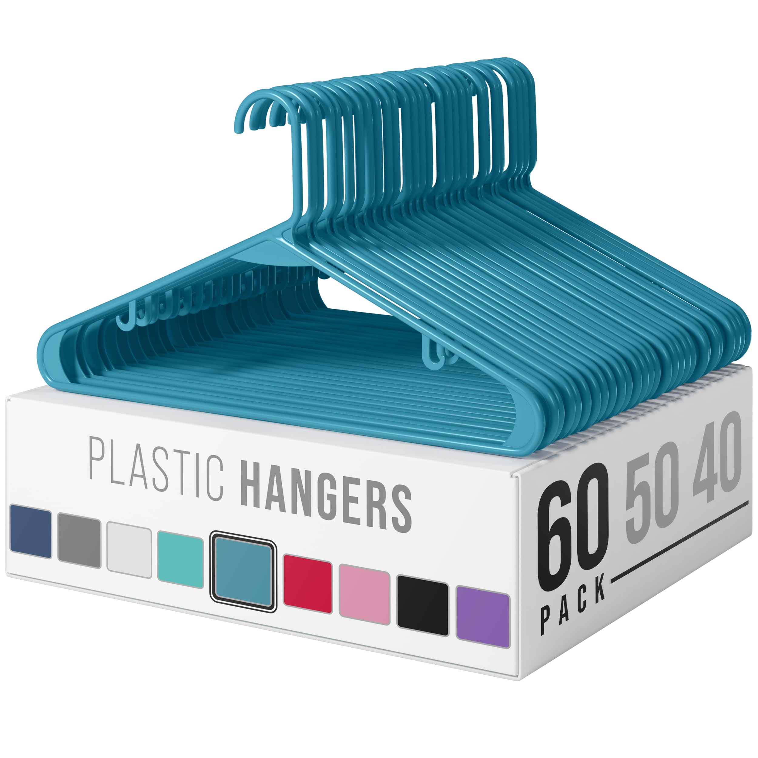 NEATERIZE Plastikowe wieszaki na ubrania, wytrzymałe, trwałe wieszaki na płaszcze i ubrania, żywe kolory, wieszaki dla dorosłych, lekkie, oszczędzające miejsce, dostępne 20, 40, 60 szt., niebieskie