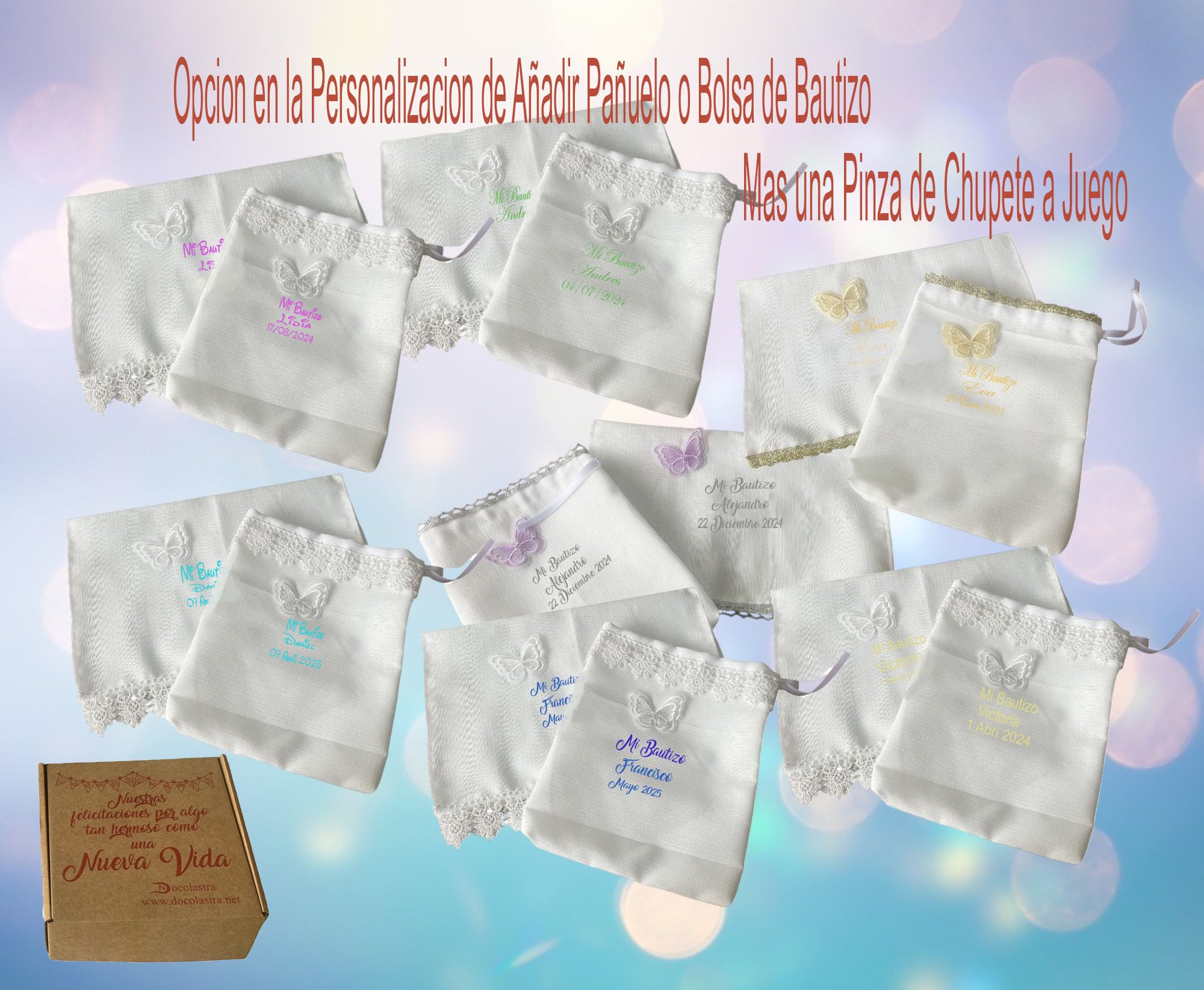 Concha de Bautizo Personalizada en Cristal Nacarado con Ovalo Plateado o Dorado.Opcion de añadir Pañuelo o Bolsa de Bautizo (OVALO DORADO)