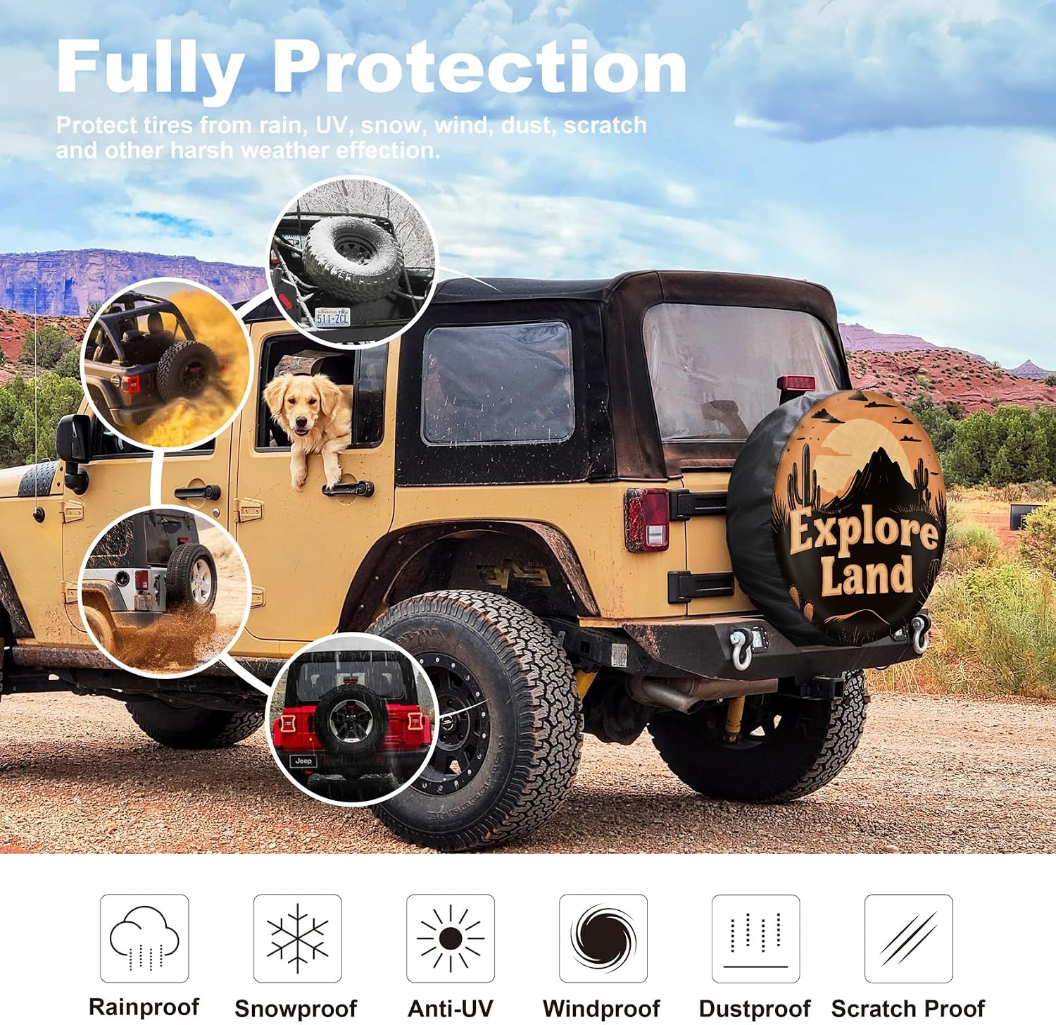 Explore Land 28-29.75 inch Spare Tire Cover Fit Trailer, RV, SUV, Truck, Tough Tire Wheel Soft Cover, Landscape