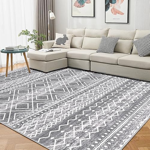 Miniatura 7 de HEBE Alfombra bohemia de 5 x 7 pies, grande, envejecida, con medallón para sala de estar, lavable a máquina, alfombra de dormitorio, antideslizante,