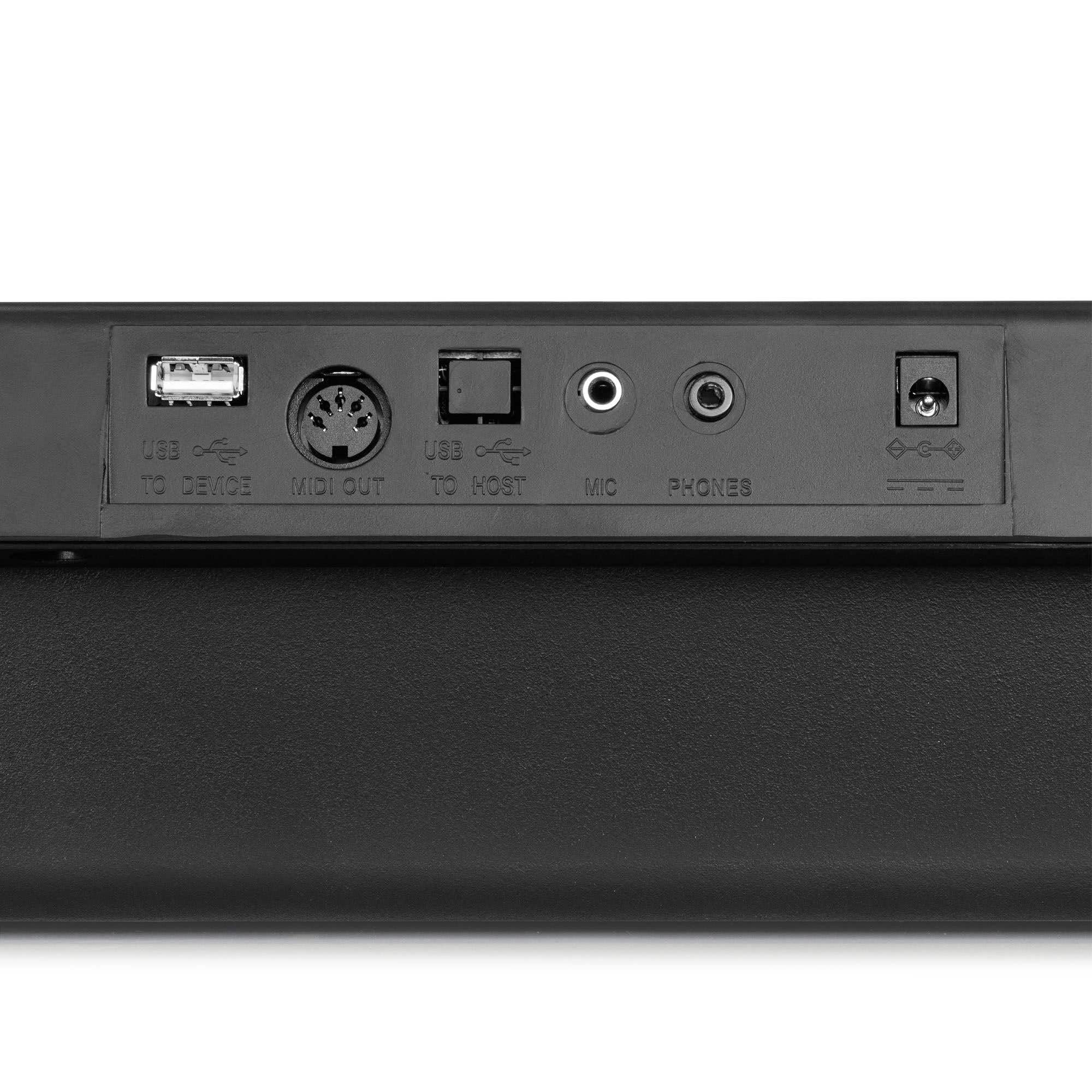 MAX Rhapsody61M Teclado Piano eléctrico de 61 teclas, con auriculares, soporte para teclado y banqueta, 600 sonidos, respuesta táctil, MP3 USB, pantalla, función de aprendizaje, MIDI y AUX