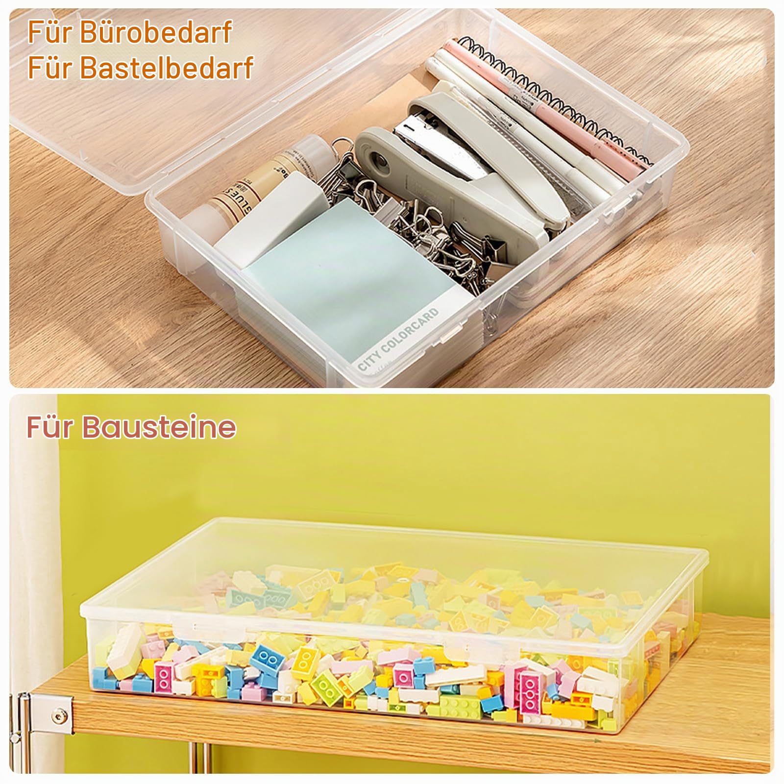 2 Pack Kunststoff Aufbewahrungsbox mit Deckel Flach Kunststoffbox Papier Organizer Dokumentenbox A4 Plastikbox 31x22 x5CM Kisten Aufbewahrung Boxen Aufbewahrung für Dokumente Bausteine Foto Briefe Küche, Haushalt & Wohnen