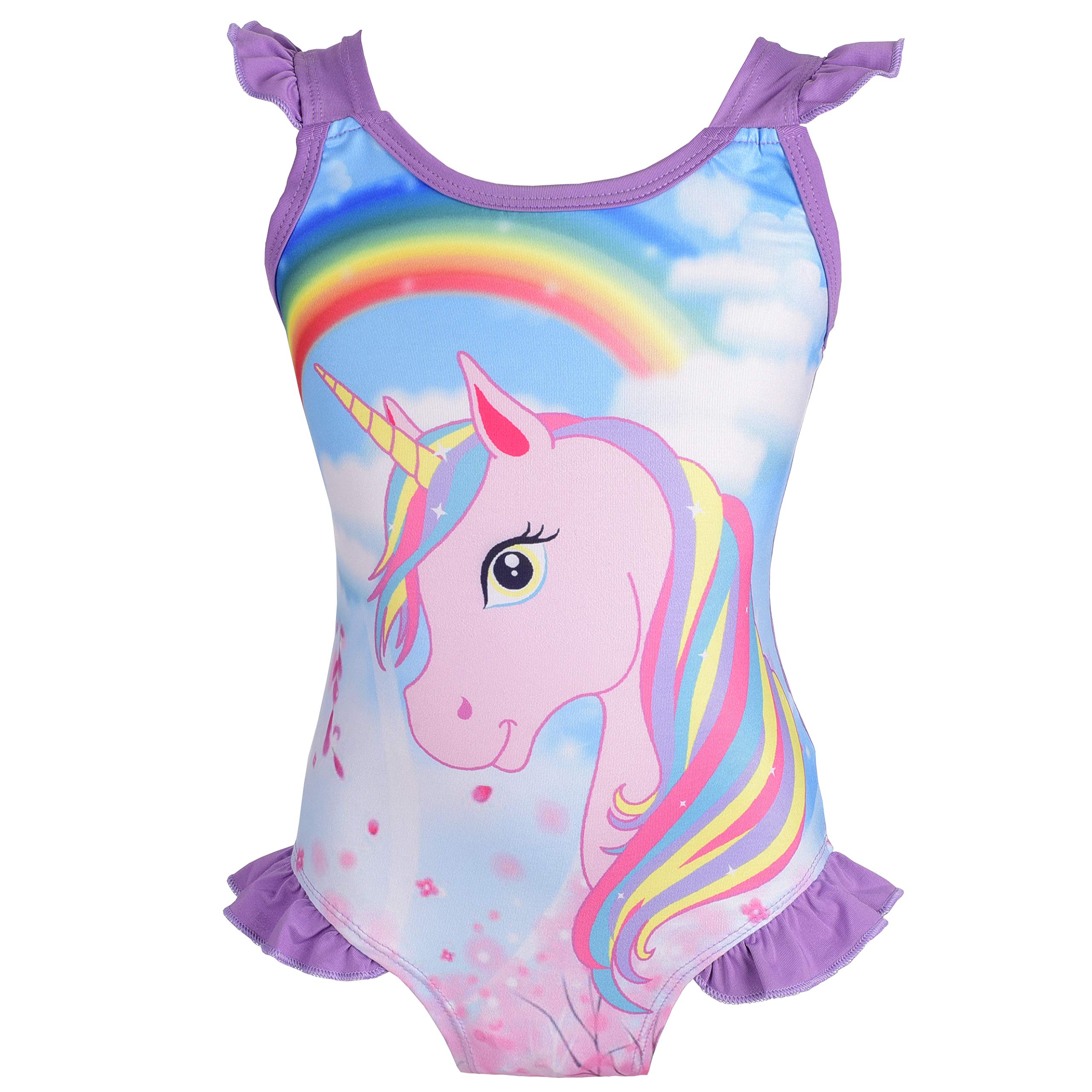 Lito Angels Maillot de Bain 1 Piece Licorne pour Enfant Filles, avec Jupette/Tulle/Volant