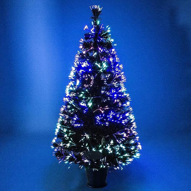 Artificial Christmas Tree Multicolor Lights Fibre Optic Tree Xmas Event Festival Seasonal Decoration Tree with Stand Perfect for Indoor and Outdoor Holiday Decoration (3ft (90cm))
