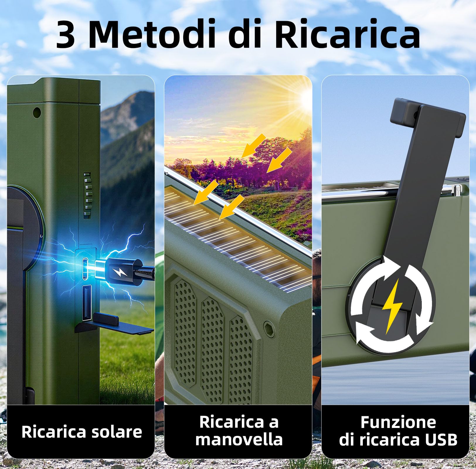 Radio Solaire d'Urgence AM/FM avec Lampe Torche LED, Alarme SOS, Recharge USB/Solaire/Manivelle, Batterie 2000mAh, Vert