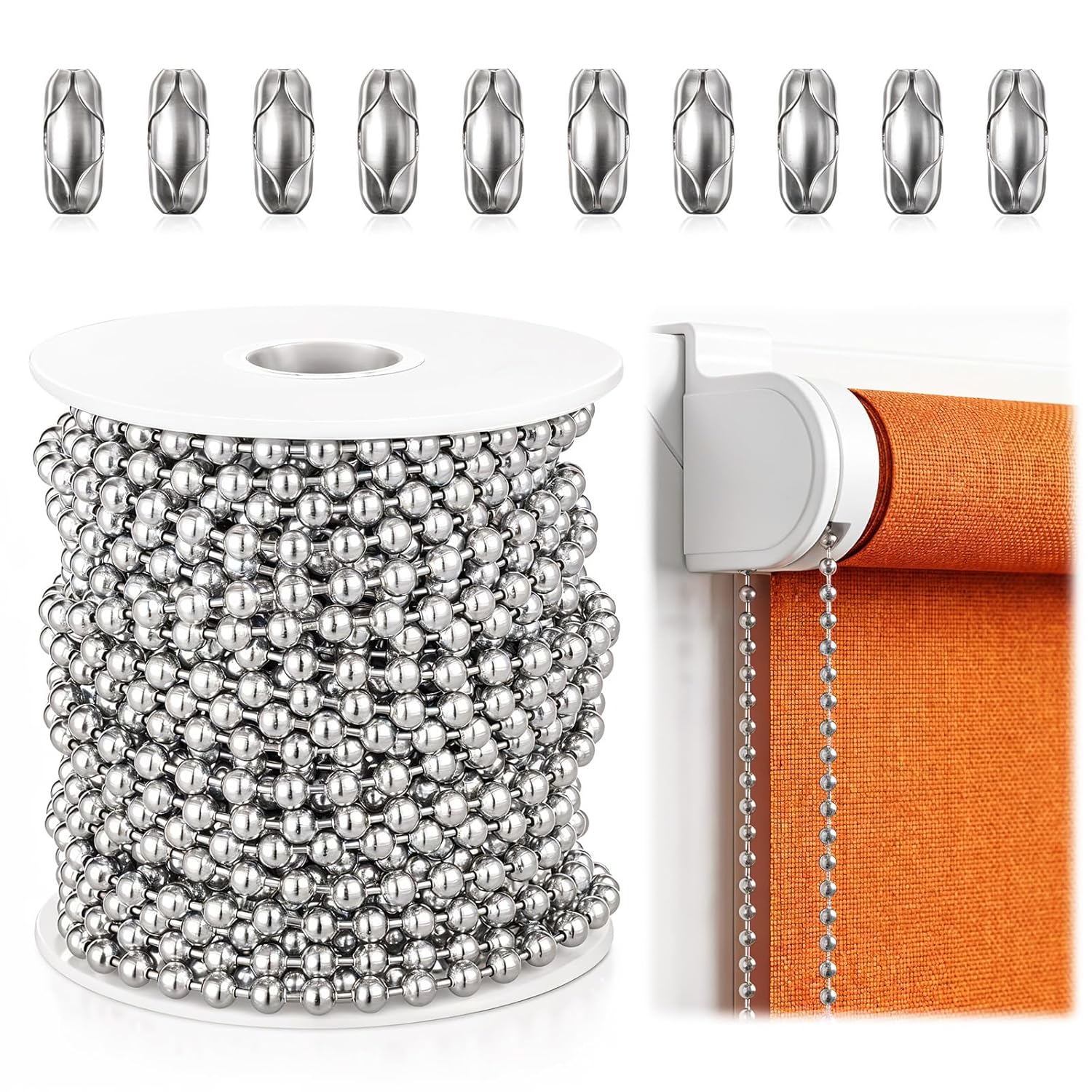 49.2 Ft Pull Chain Extension, 4.5 mm Ball Chain Stainless Steel with 10 Connectors Bead Chains for Curtains, Lamps, Keychains, Decorative Chains, DIY Jewelry and Dog Tag Ring-Silver