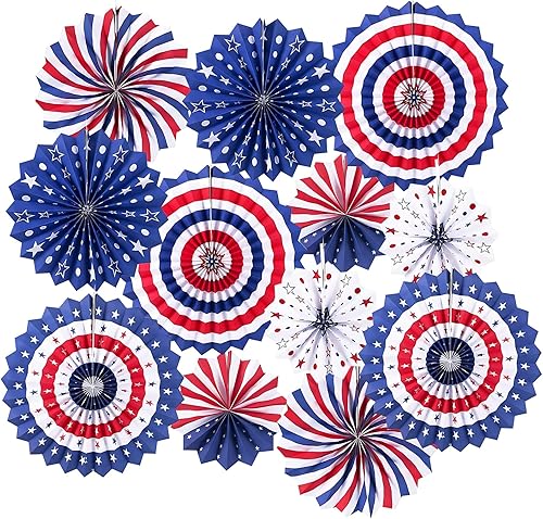 Miniatura 8 de LRCXL Juego de 12 abanicos de papel para colgar en fiestas, guirnaldas de papel con patrón redondo, suministros de fiesta para Año Nuevo, baby