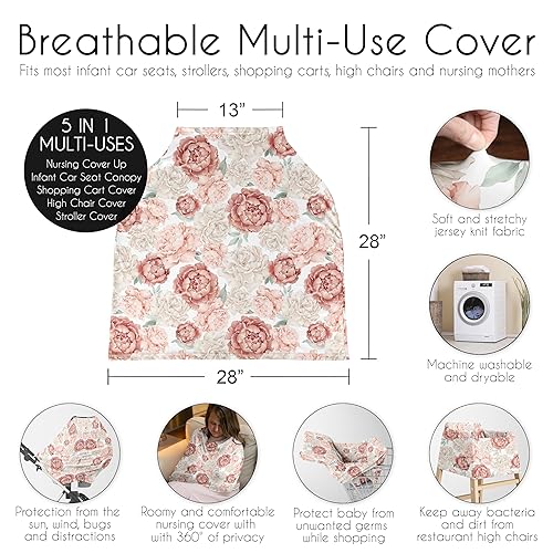Miniatura 6 de Sweet Jojo Designs Funda de asiento de coche para bebé, color rosa rubor, estilo bohemio, Shabby Chic floral, para lactancia, silla alta, carrito de
