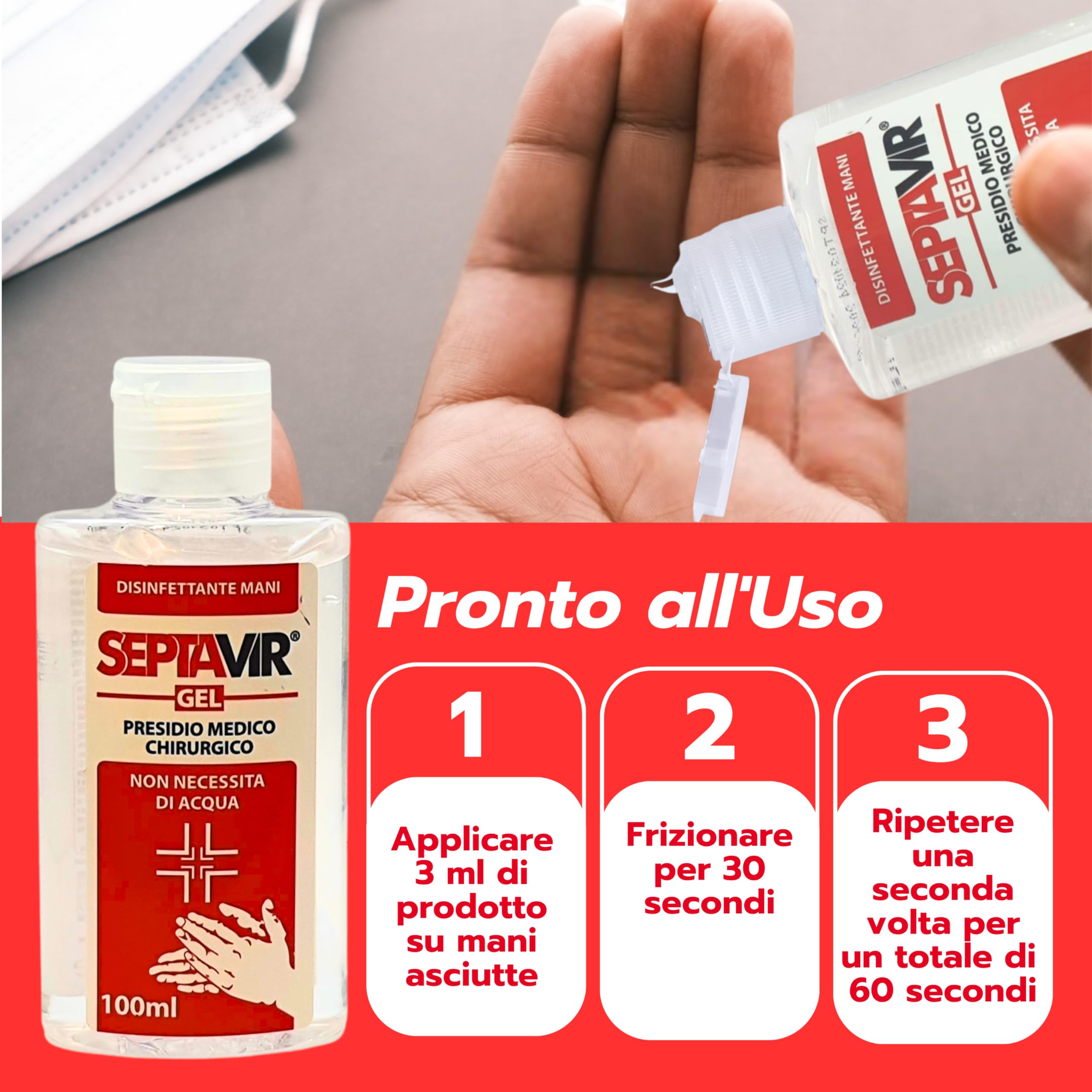Disinfettante Mani Gel 100ml Pronto all’Uso Presidio Medico Chirurgico Senza Risciacquo
