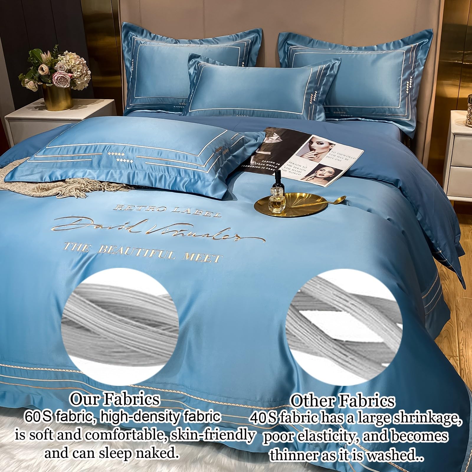 Amazon｜Silkworm cotton double bed cover, 4 pieces of pure color