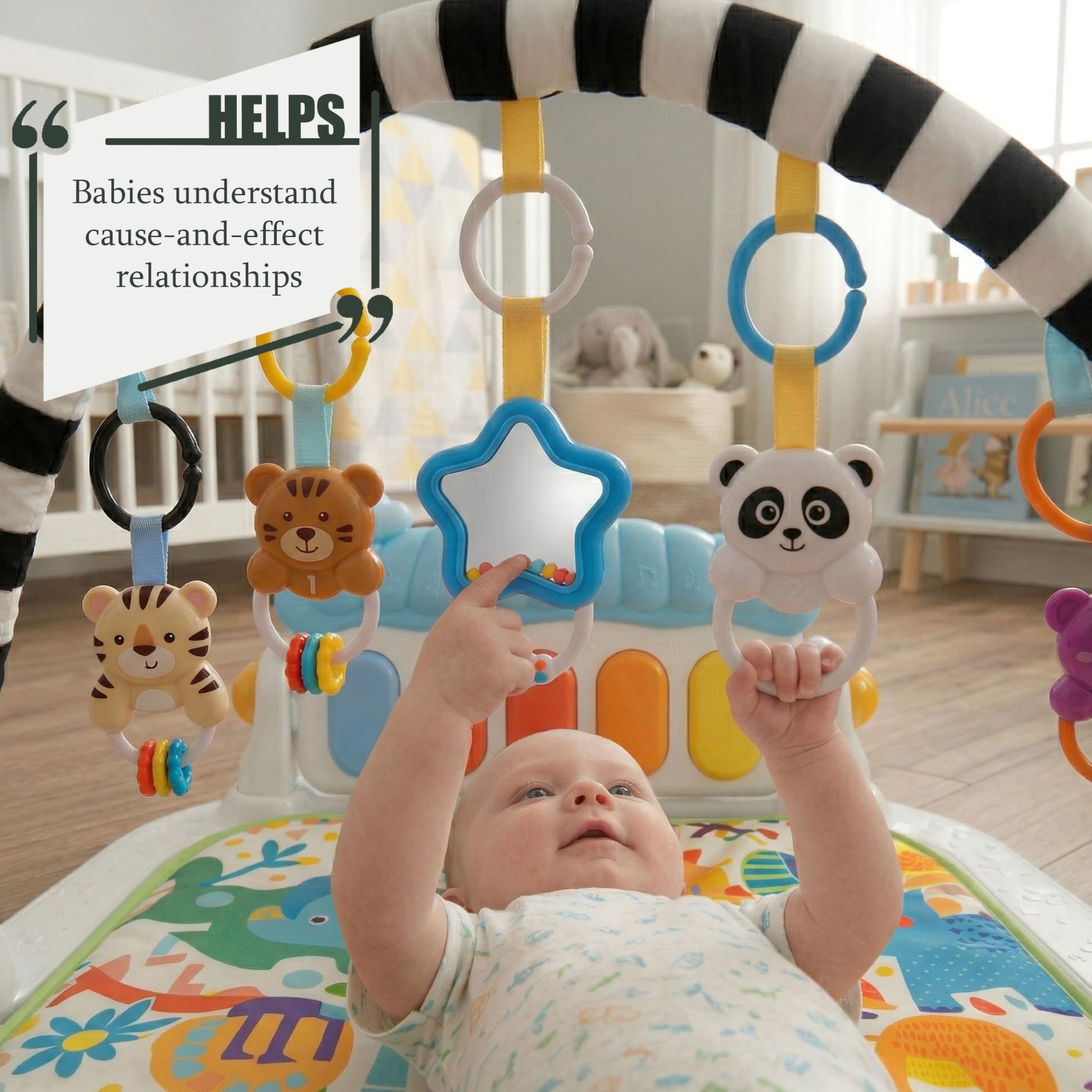 Baby Play Mat Baby Gym, White Play Gym with Musical Kick Piano Floor Activity Gym & Sensory Toys, Sounds, Lights and Music Gifts for Newborn Boy & Girl, 0 to 3 6 9 12 Months — view 3