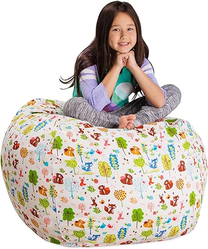 Miniatura 167 de Posh Funda de Silla Puf Rellenable para Almacenamiento de Animales de Peluche para Niños - Organizador de Juguetes Infantiles, Grande-38 - Lona