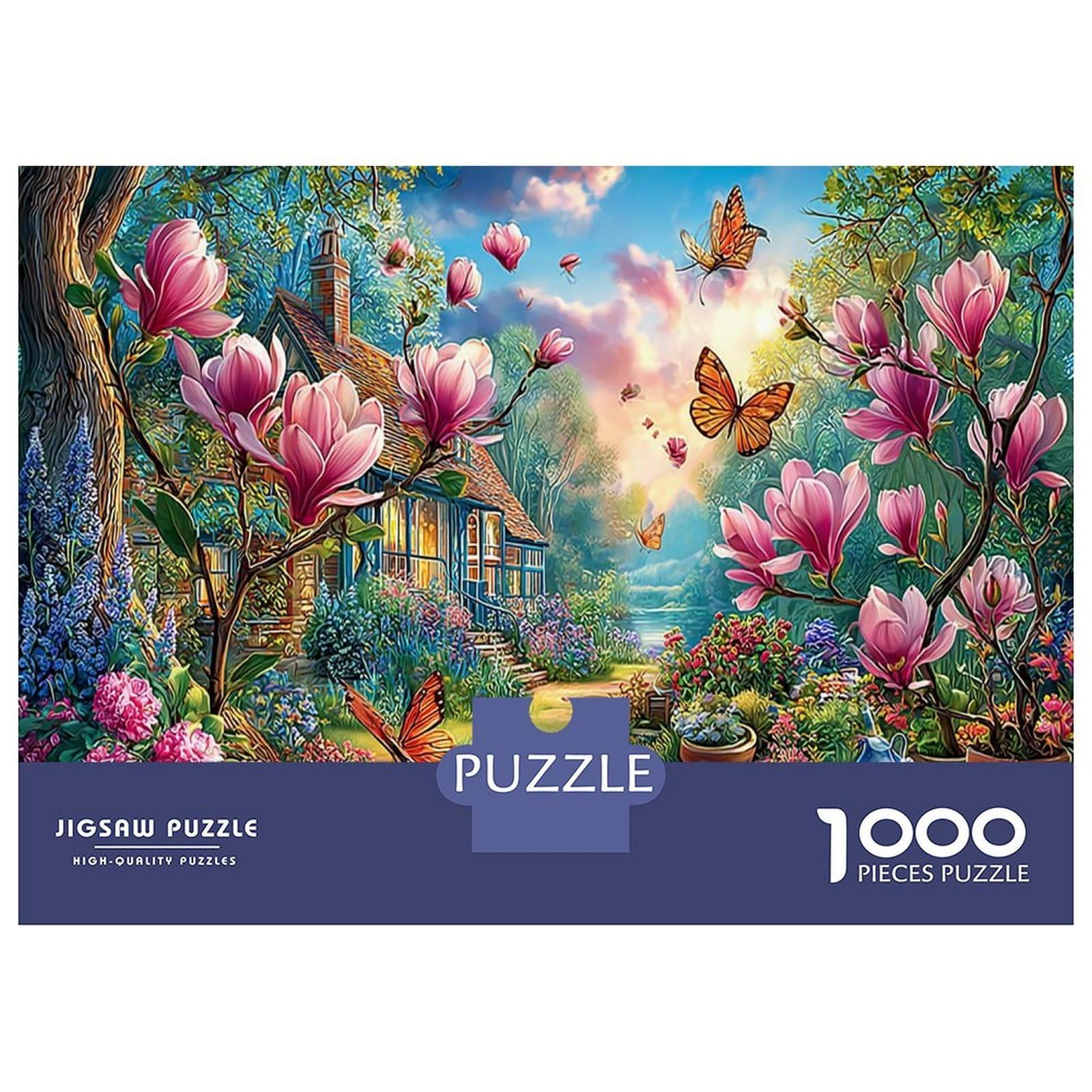 Butterflies on Flower Path 1000 Pieces Jigsaw Puzzle Set Nature Scene Jigsaw Puzzle Premium Cardstock Senior Enthusiasts Concentration Training Housewarming Gift Indoor Leisure 70x50cm/1000pcs
