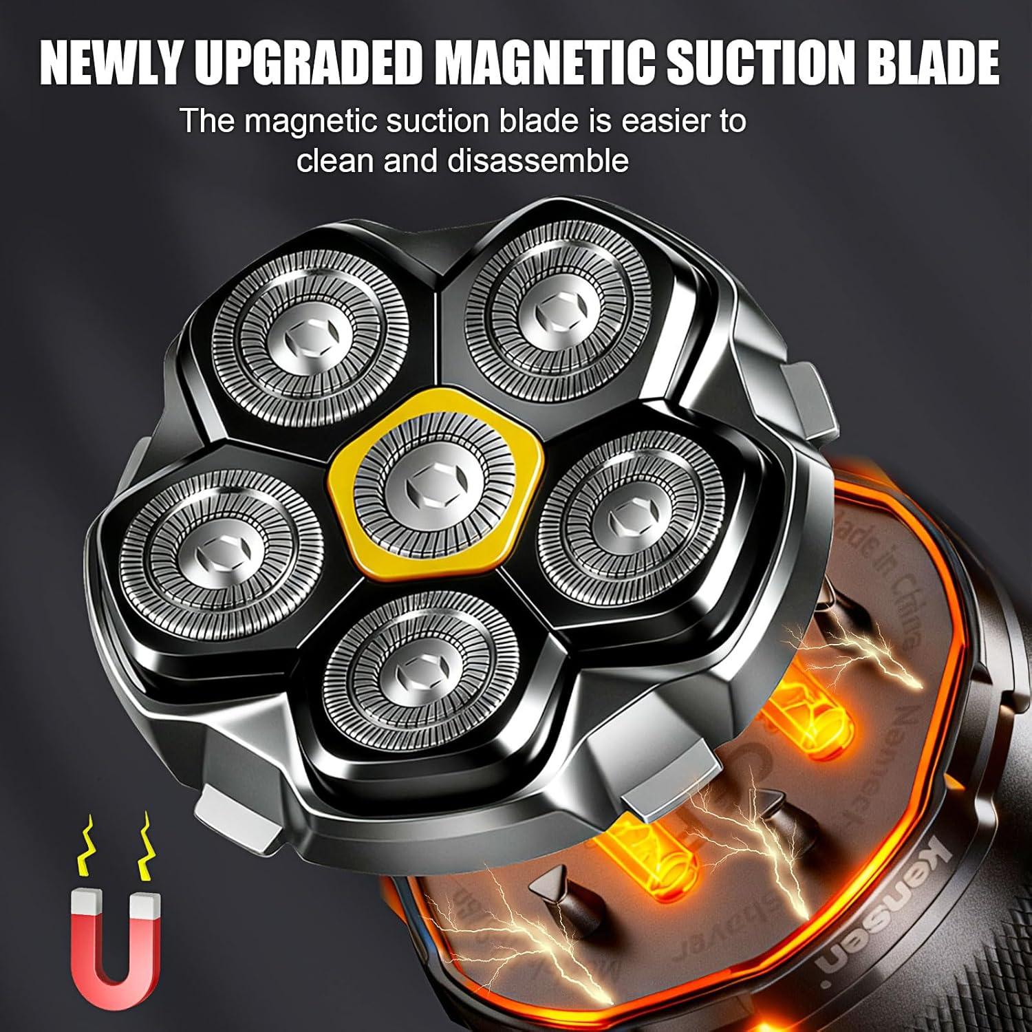 Magnetic 6 Head Shaver Replacement Heads for 6D Magnetic Electric Shaver Razor Universal Shaver Replacement Head for Bald Men and Face (Black(2PACK)) - Image 2