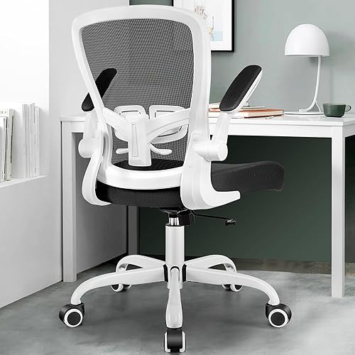 MINLOVE Silla de oficina ergonómica con soporte lumbar ajustable y altura, reposabrazos abatibles de 90, sillas de escritorio Ergo con ruedas, silla