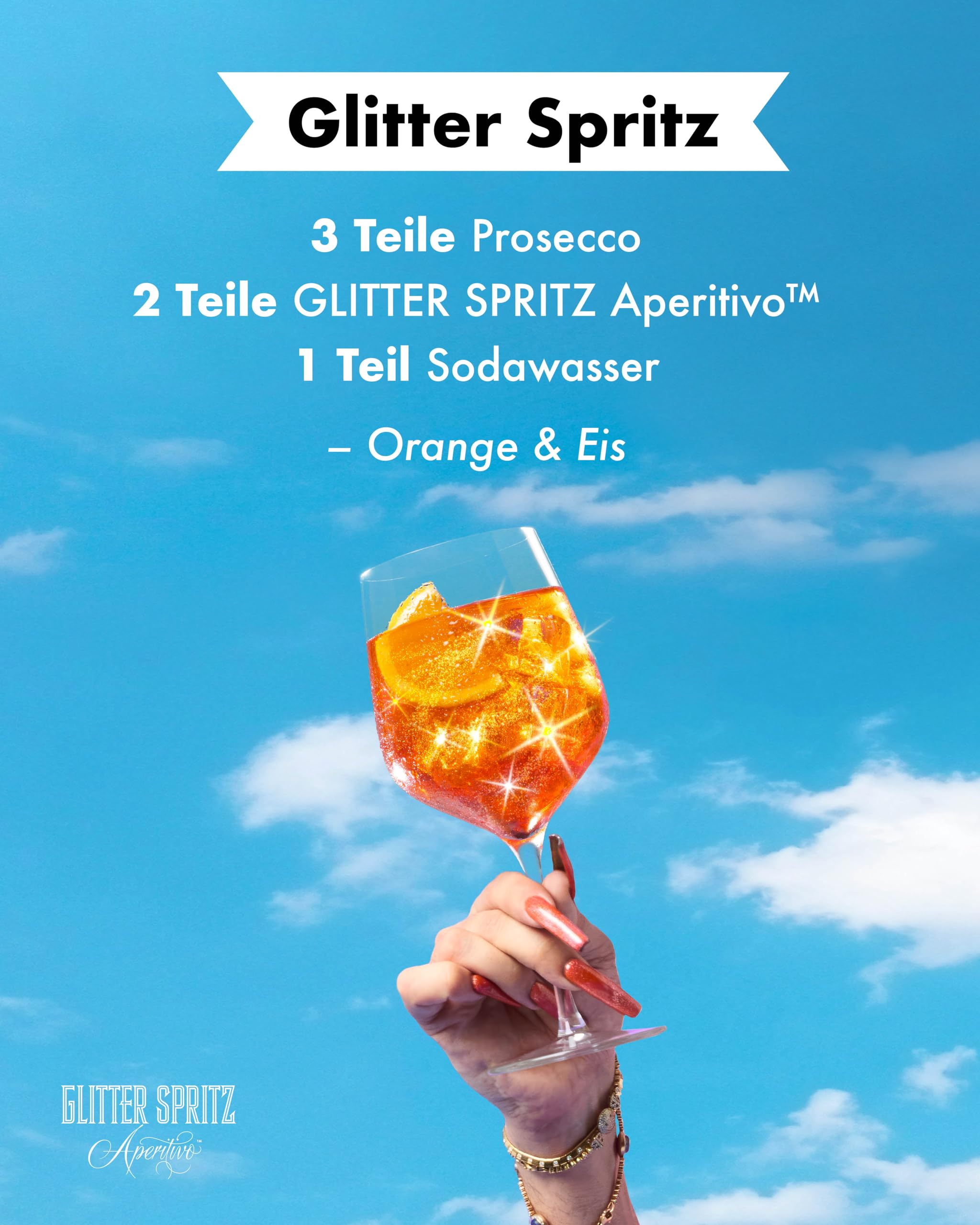 Glitter Spritz – Das Original – Sans alcool 0,7 l – Cocktail à paillettes Aperitivo sans alcool avec orange amère, rhubarbe et herbes pour boissons pailletées, spritz italien et occasions spéciales (1