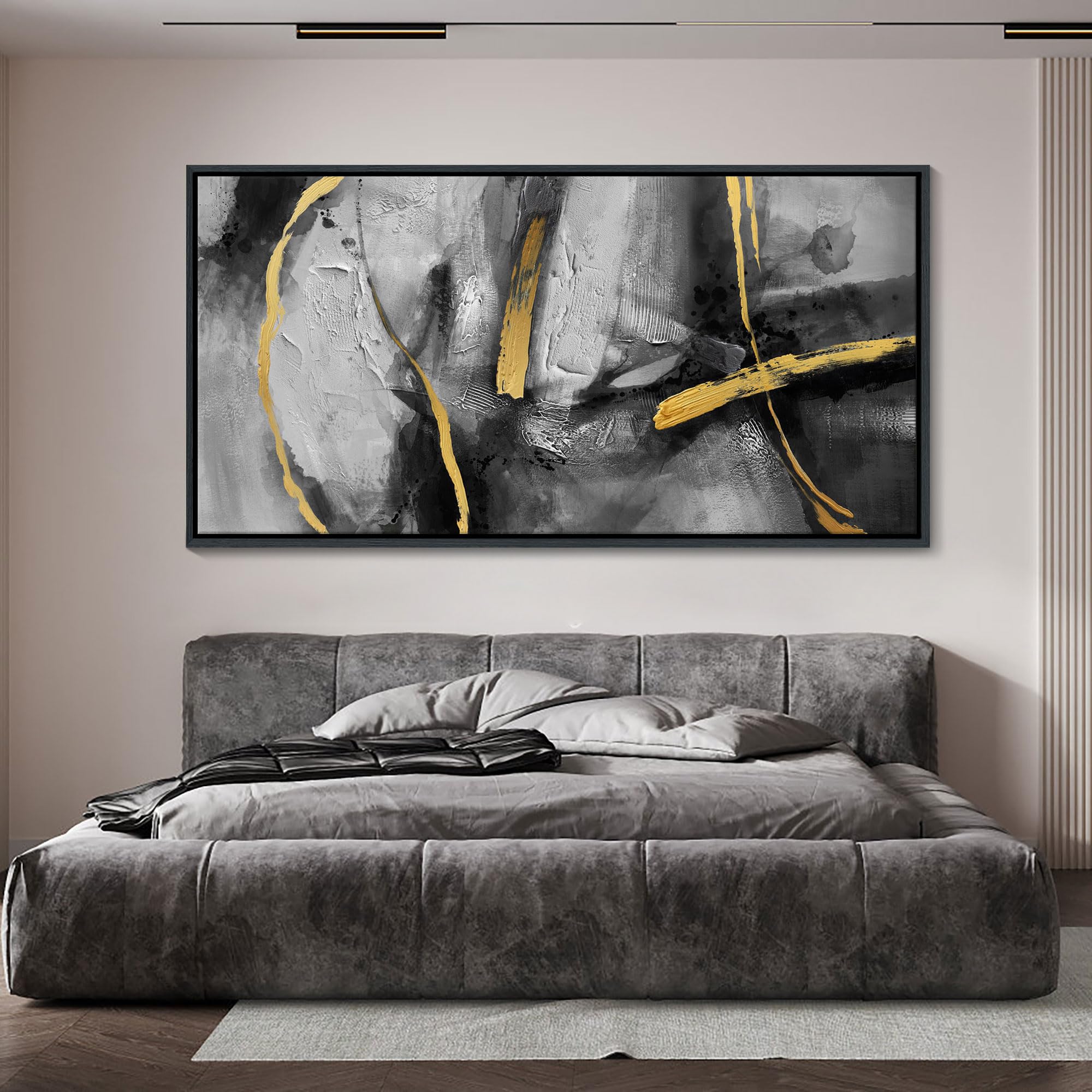 Large Framed Wall Art Decor Abstract Black and Gray Wall
